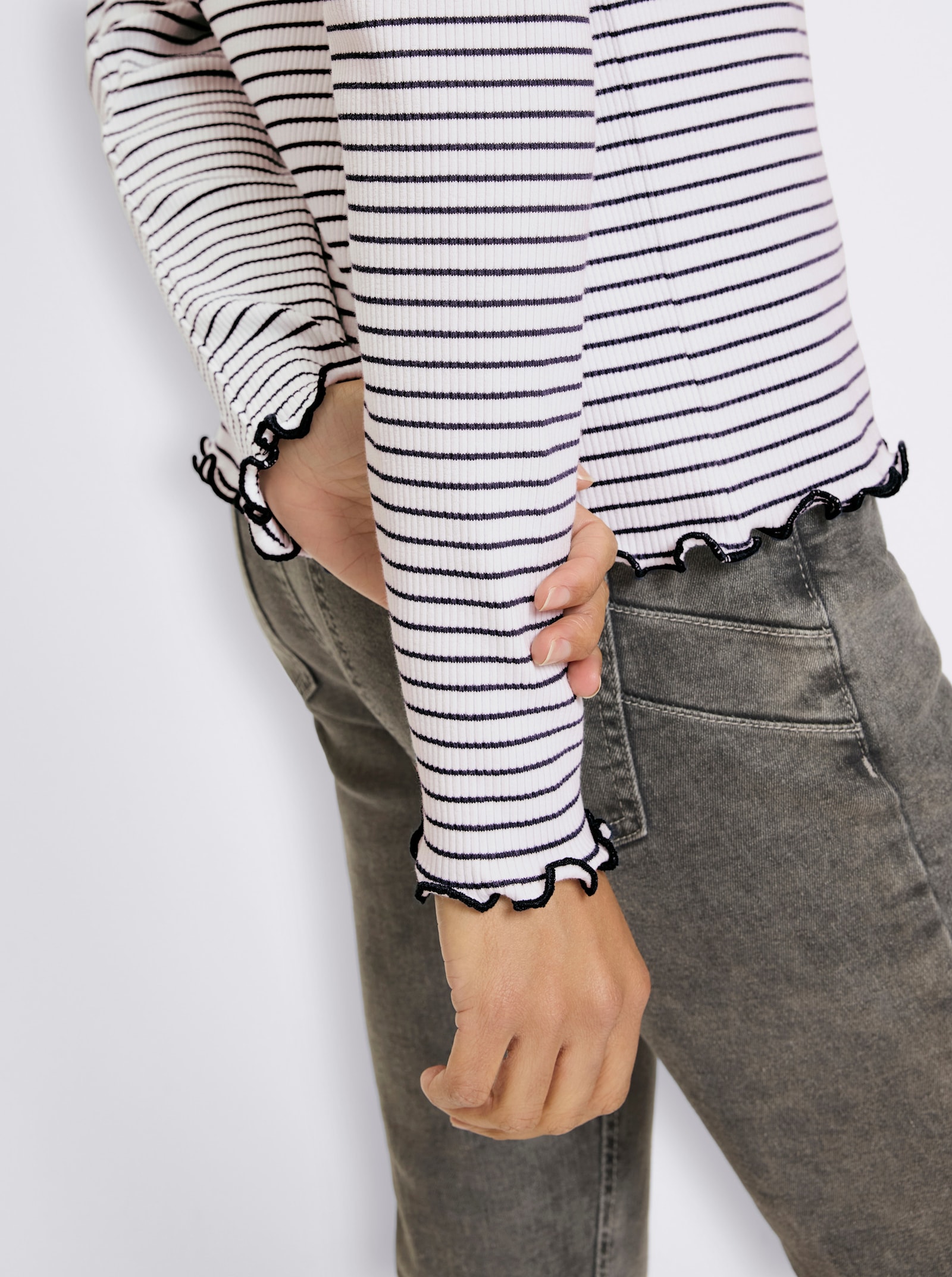 heine Rippshirt mit Ringelstreifen - ecru-marine-geringelt