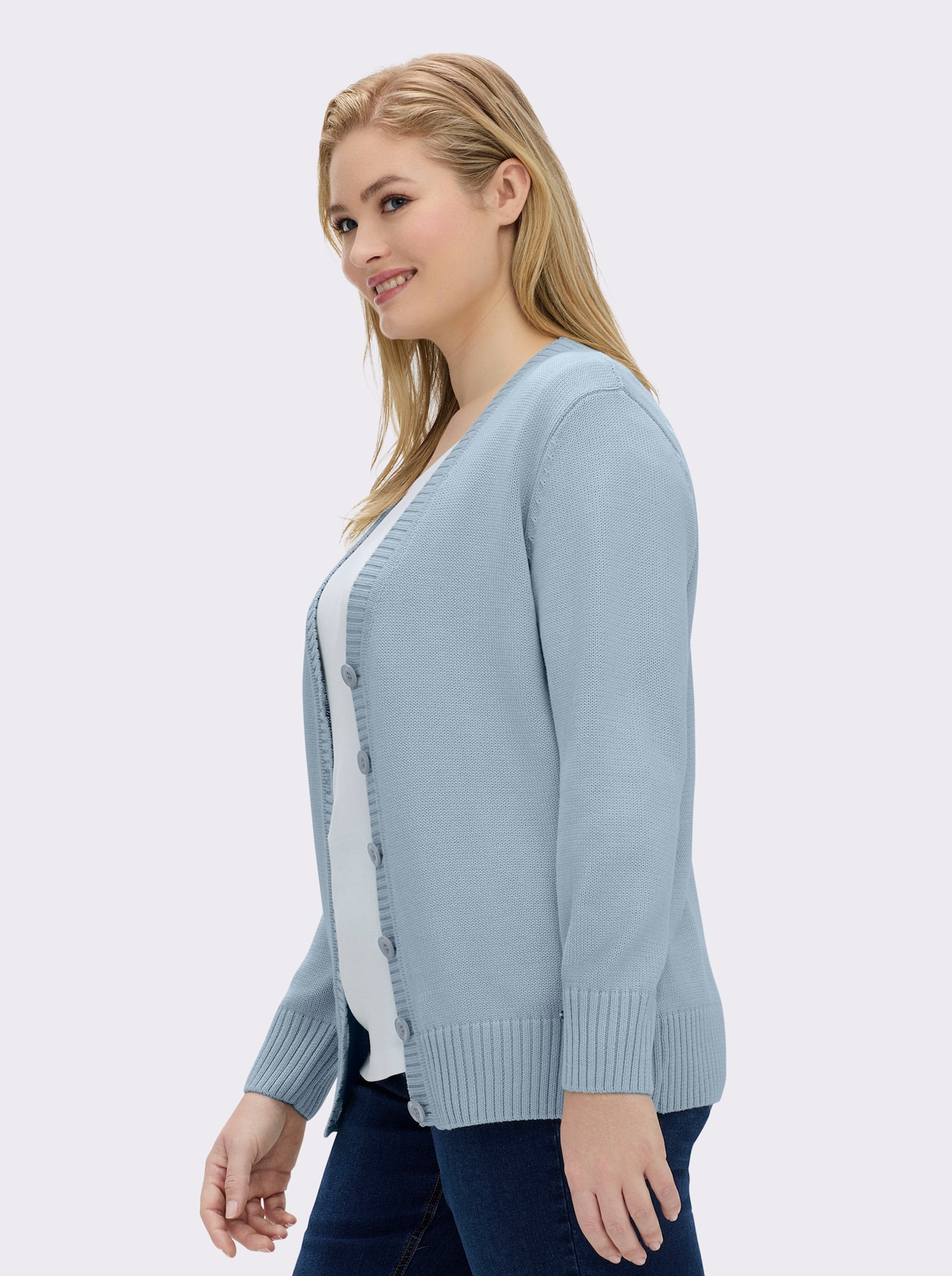 Strickjacke mit farblich abgestimmten Knöpfen - eisblau
