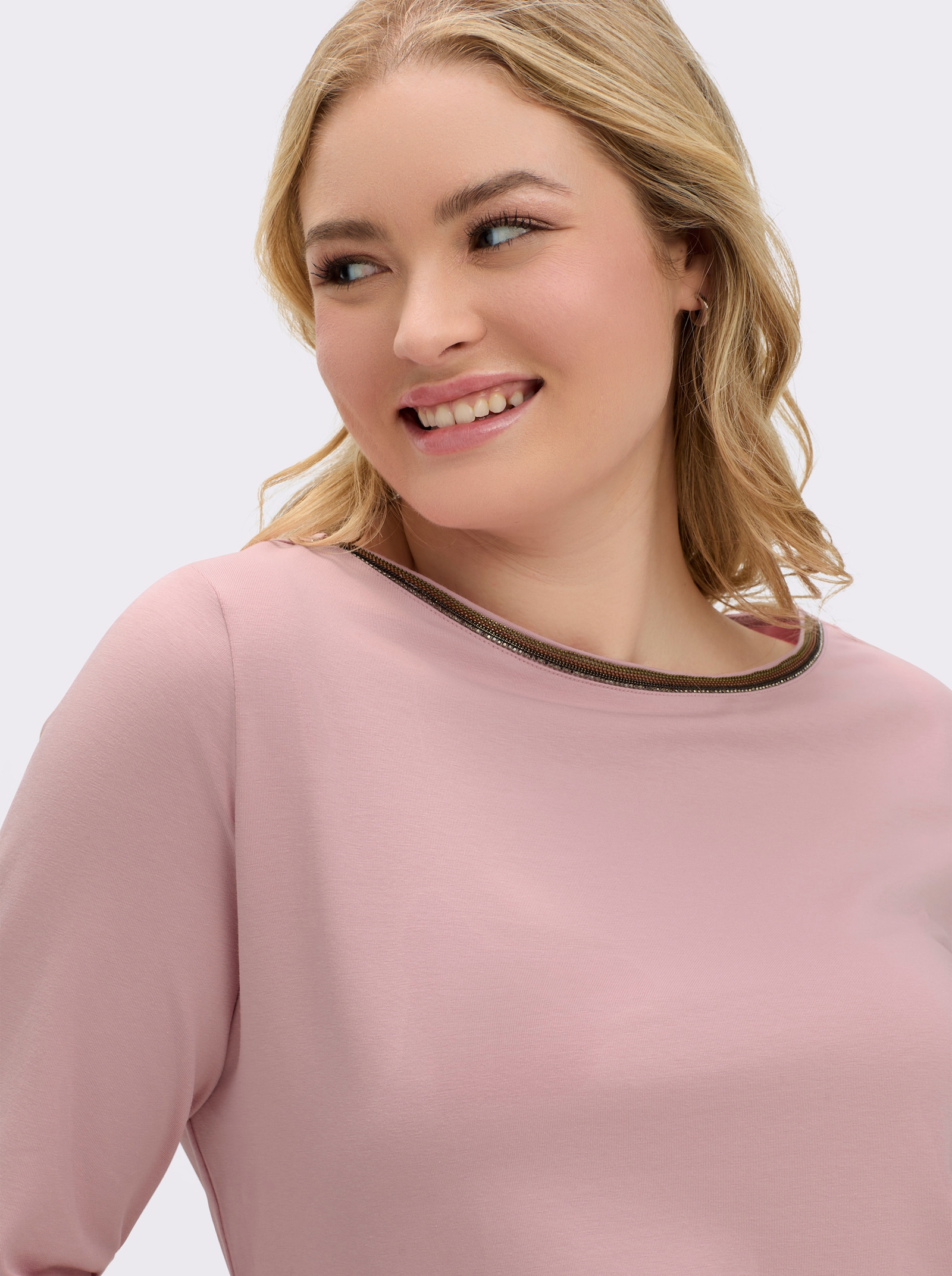 Langarmshirt mit U-Boot-Ausschnitt - hortensie