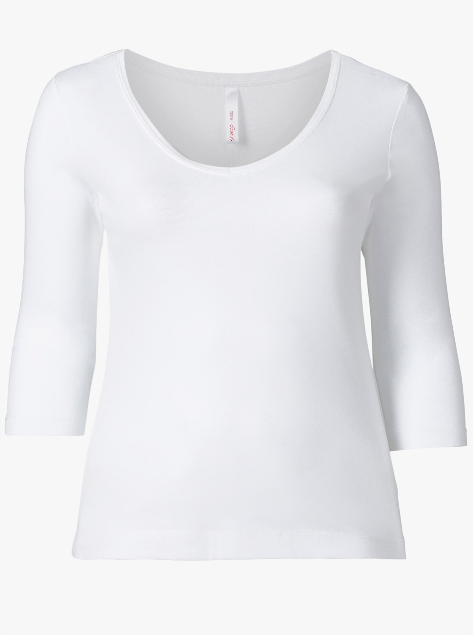 sheego 3/4-Arm-Shirt mit V-Ausschnitt, in Rippqualität - weiß