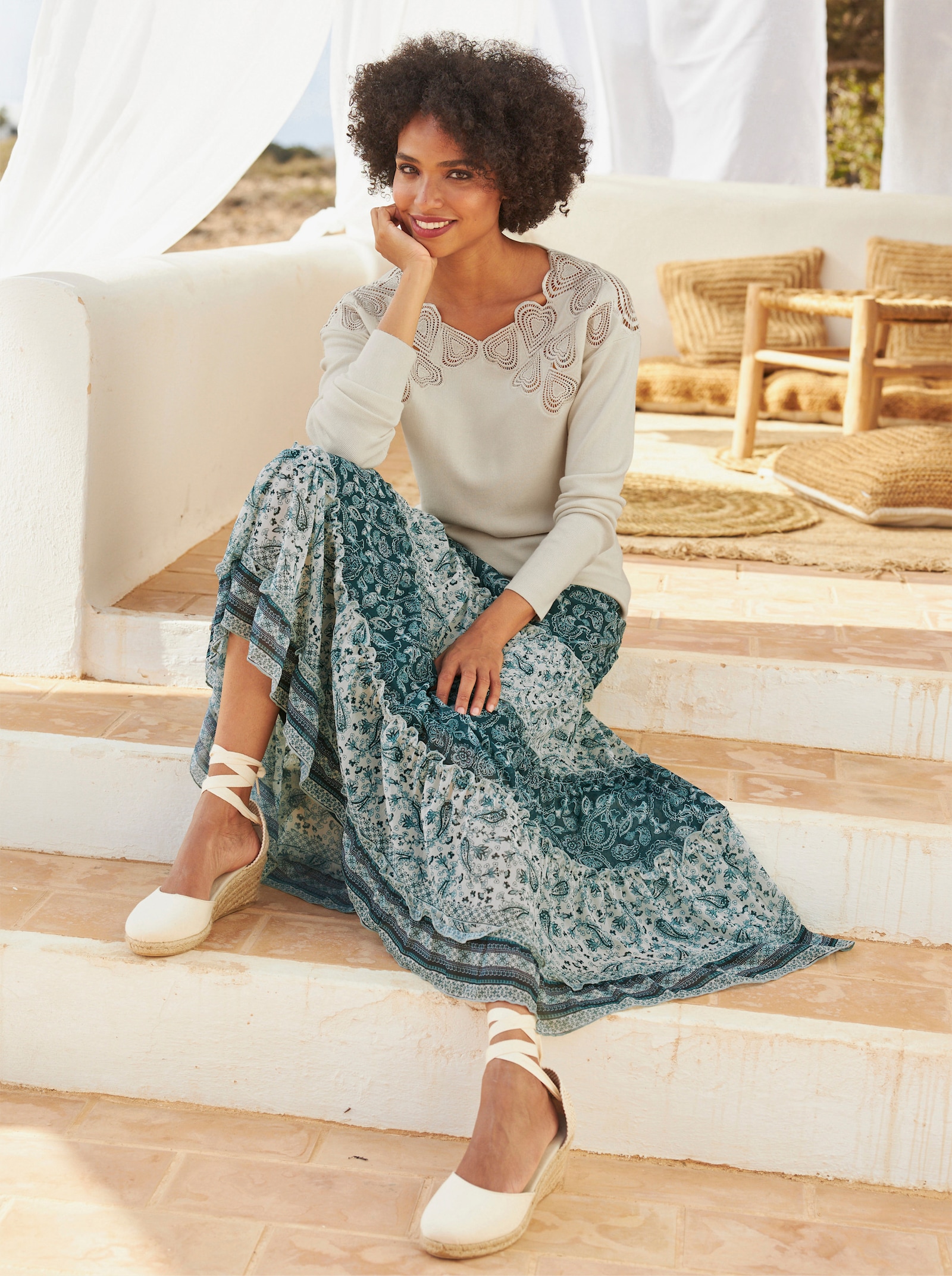 heine Feinstrickpullover mit Herz-Spitze - champagner