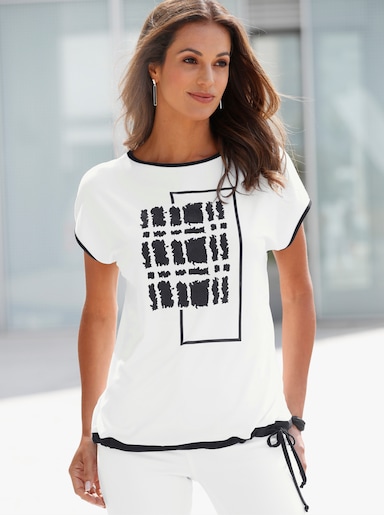 Print-Shirt mit U-Boot-Ausschnitt - ecru