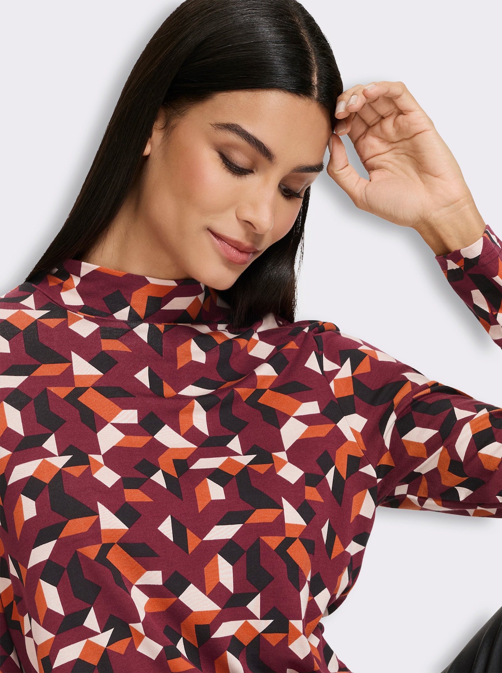 heine Stehkragenshirt mit Grafik-Print - dunkelrot-champagner-bedruckt