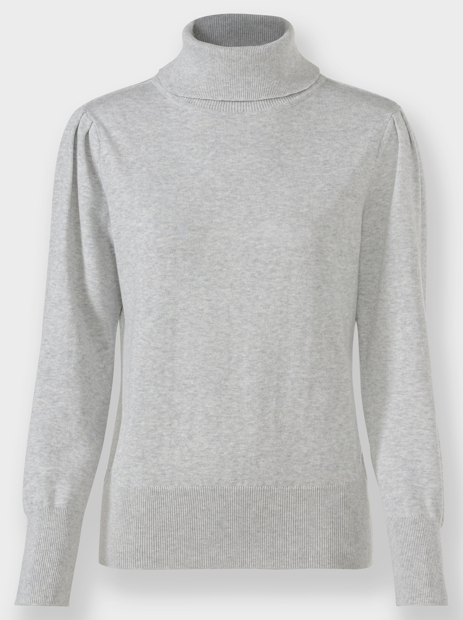 Rollkragenpullover mit hohen Ripp-Bündchen - hellgrau-meliert
