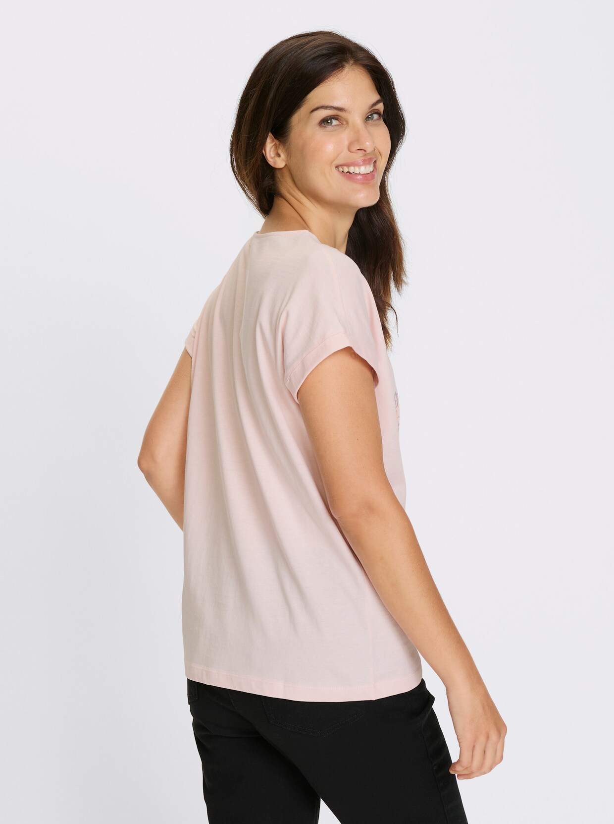 Kurzarmshirt - hellrosé-gelb