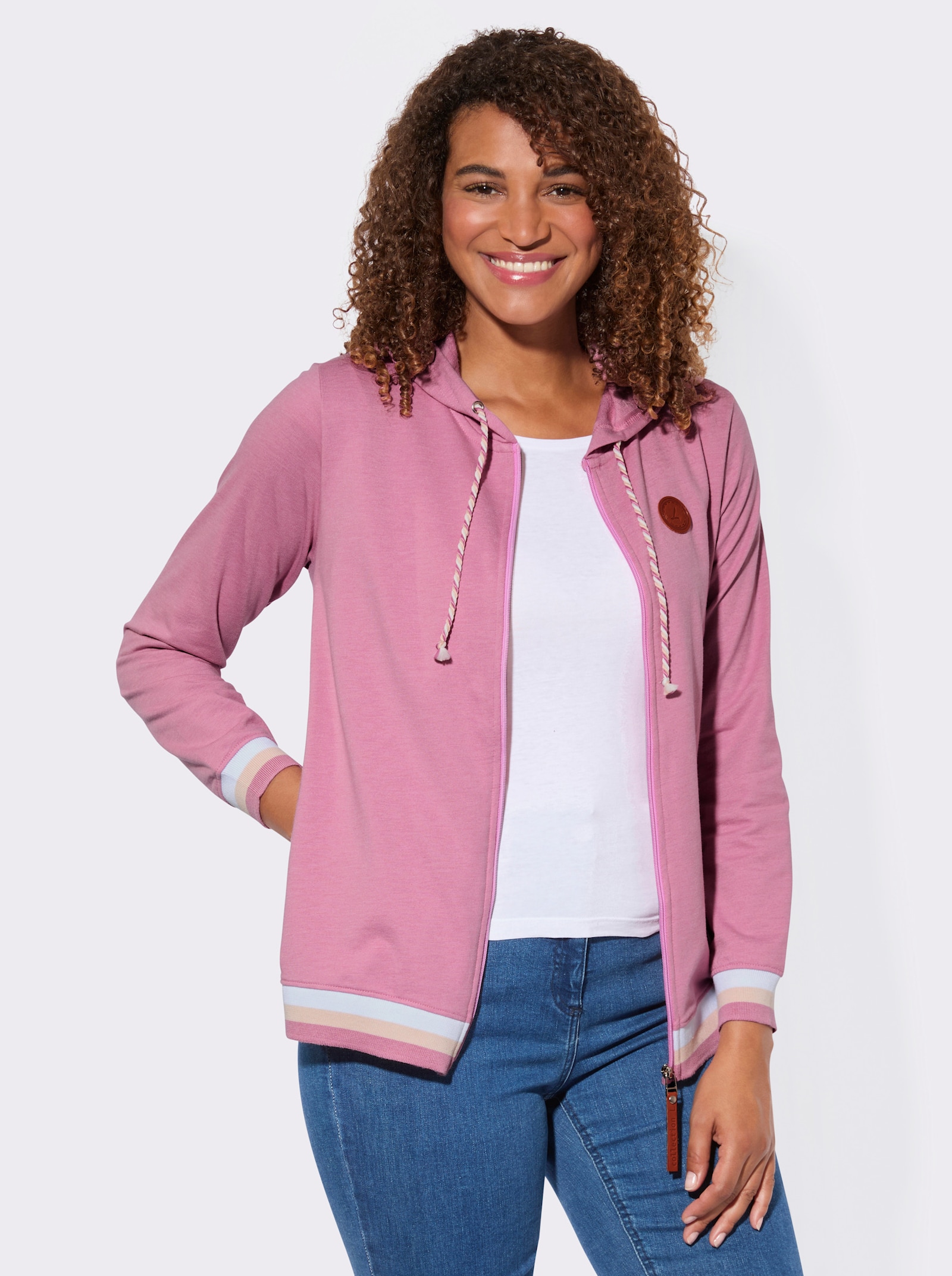 Shirtjacke mit Kontrast-Rippbündchen - altrosa
