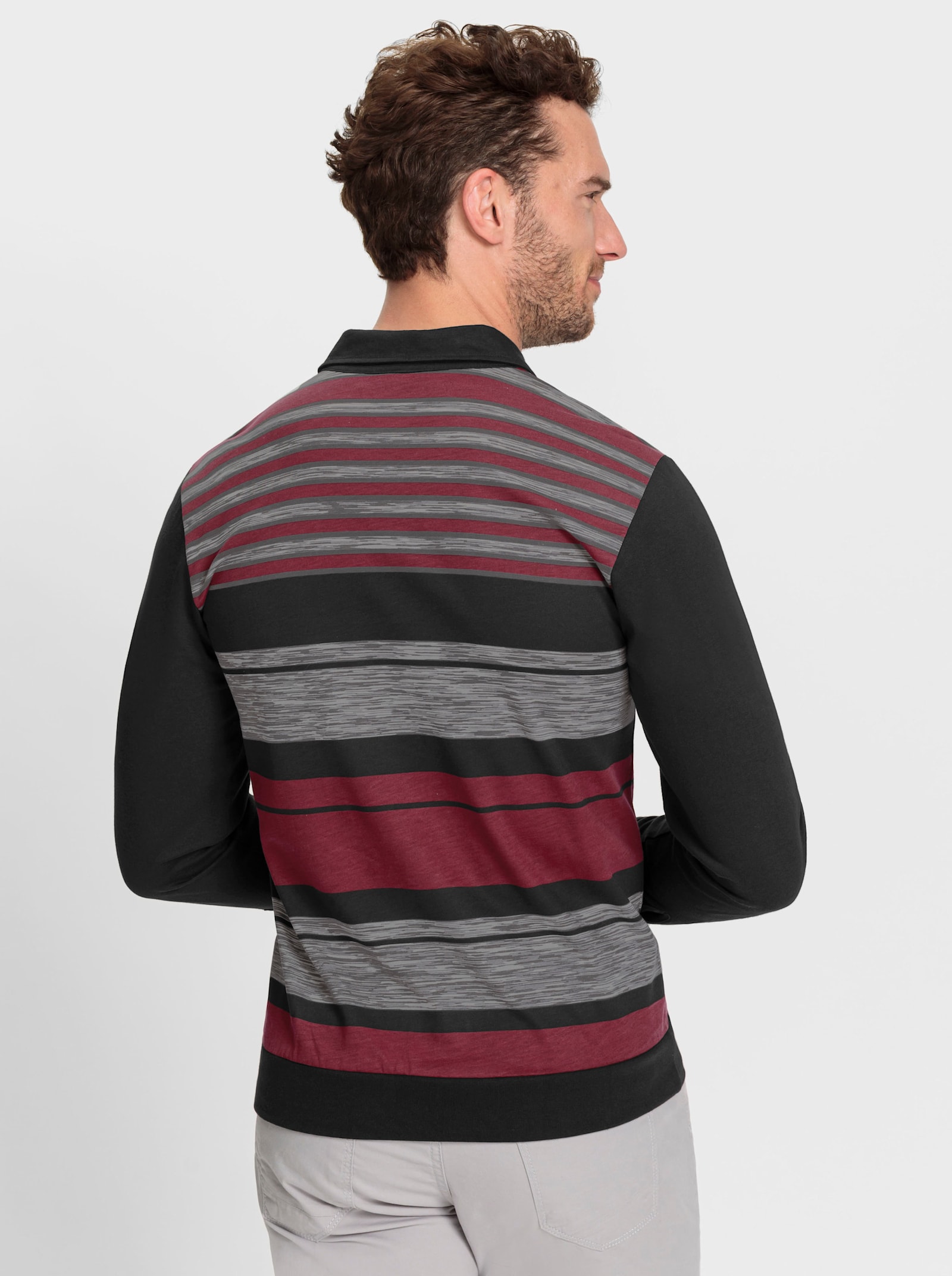 Marco Donati Langarmshirt mit Streifendruck vorne und hinten - dunkelrot-schwarz-gemustert