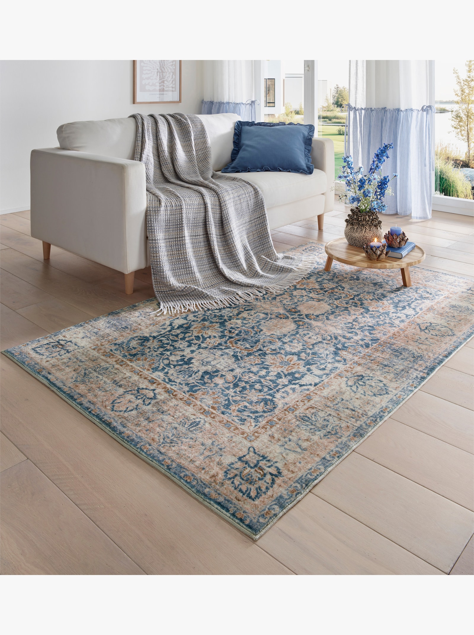 wash+dry by Kleen-Tex Teppich - ecru-mittelblau-bedruckt
