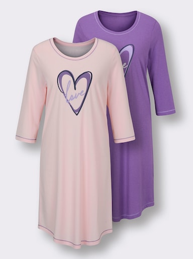 wäschepur Sleepshirts im Doppelpack - lila + hellrosé