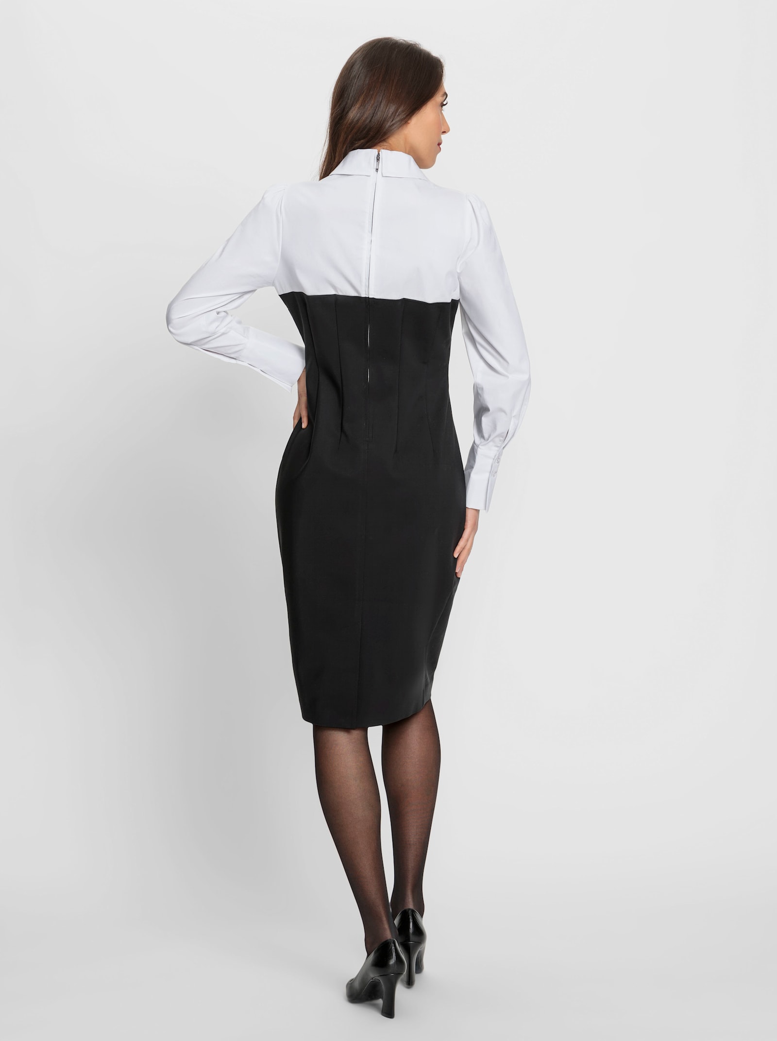 heine Kokerjurk in 2-in-1-look - zwart/wit