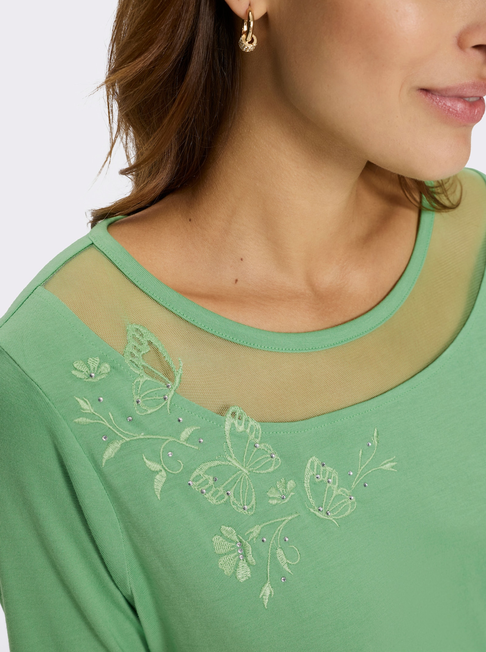 Kortärmad topp med fjärilsbroderi - äpple