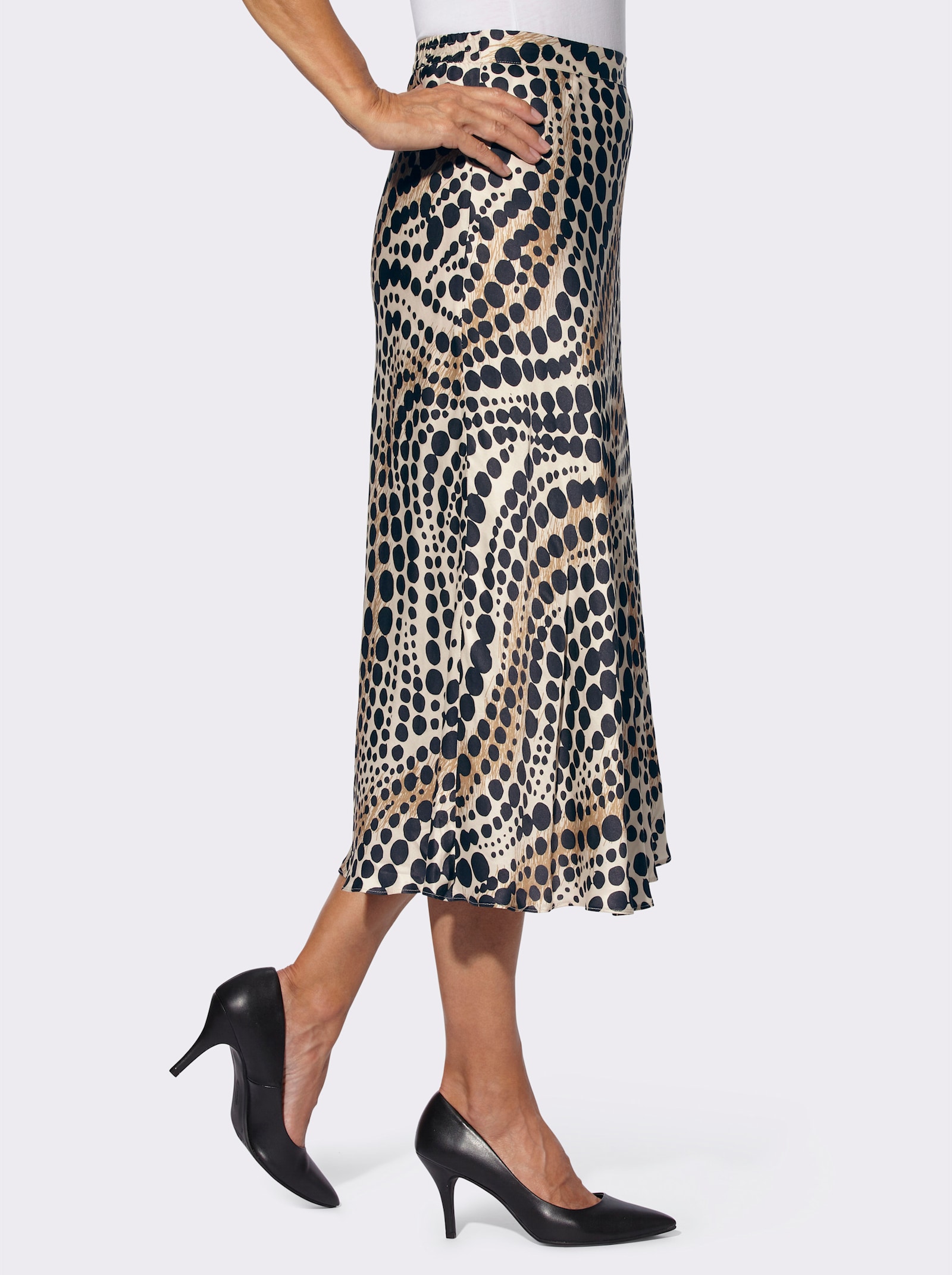Jupe en satin avec motif à pois - café au lait-noir imprimé