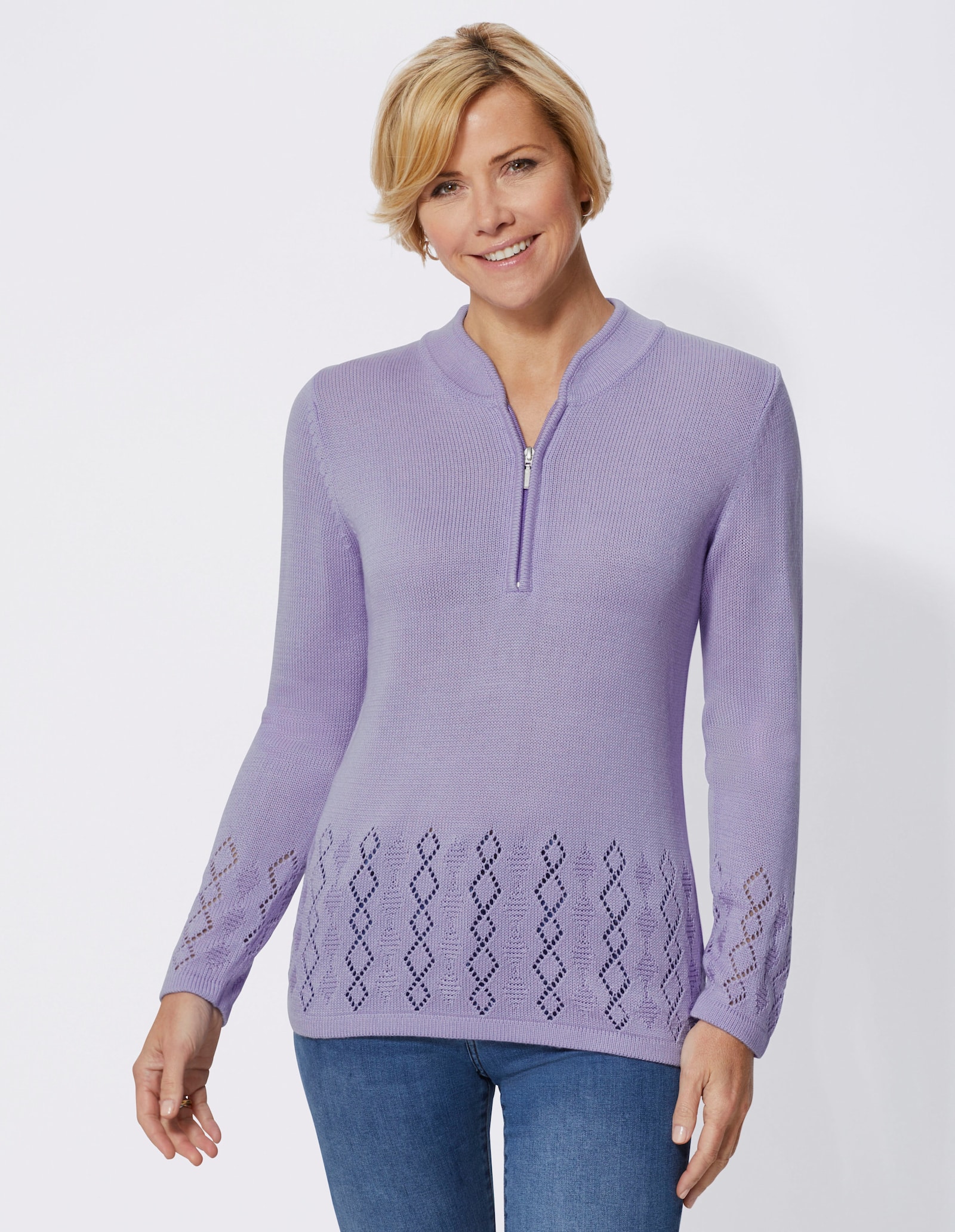 Stehkragenpullover mit Reissverschluss - flieder