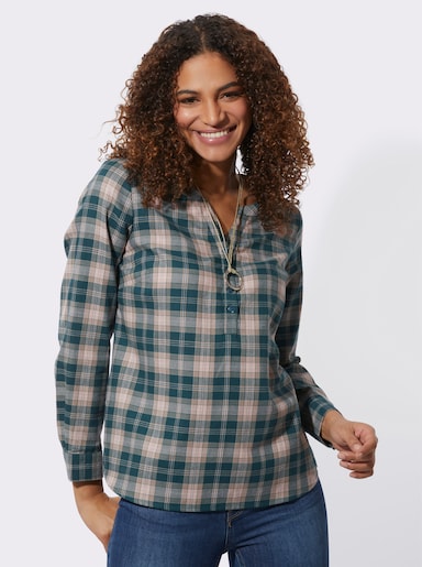 Karobluse aus Leichtflanell - petrol-puder-kariert