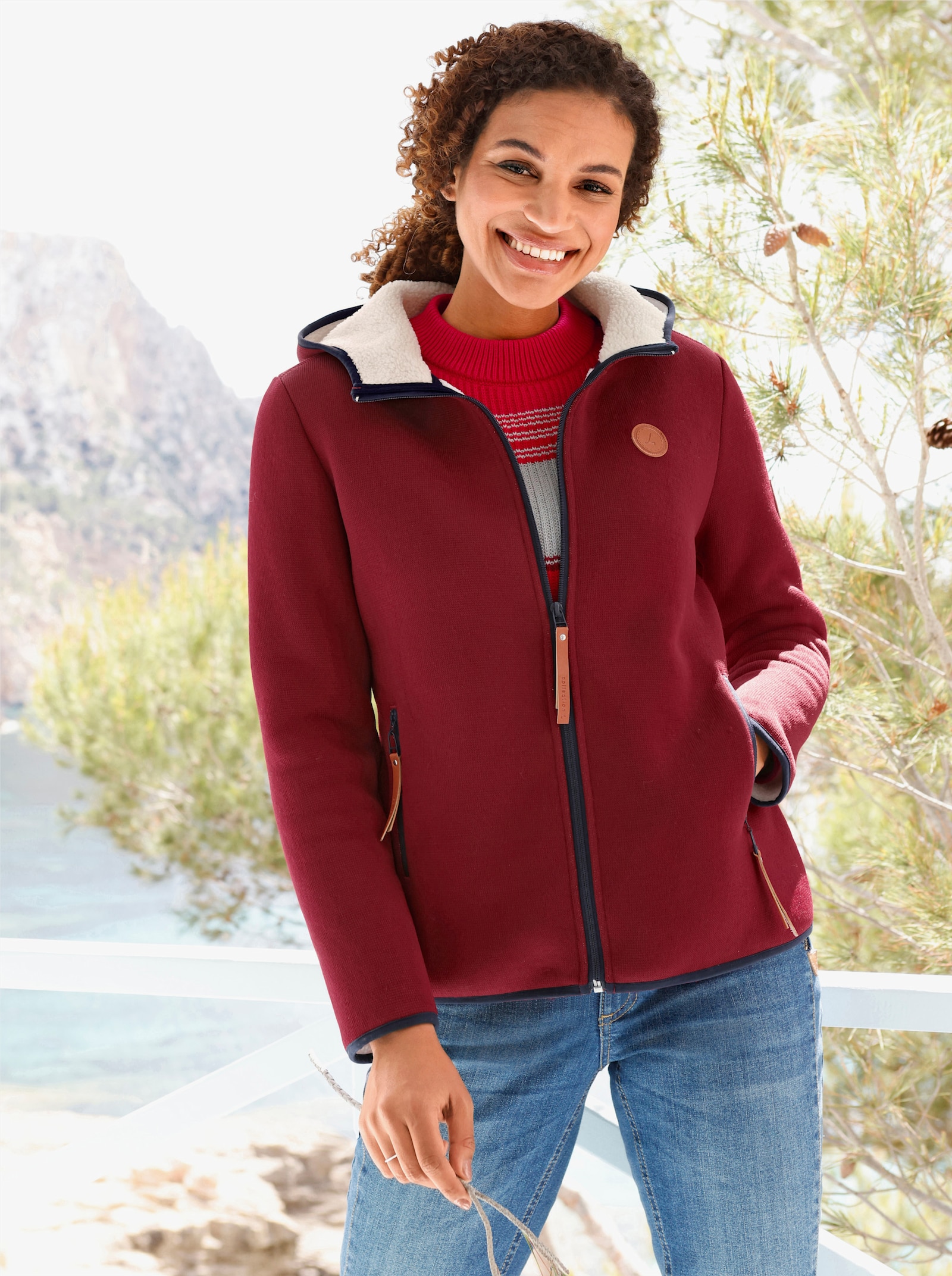 Jack van tricotfleece met voering van teddyfleece - donkerrood