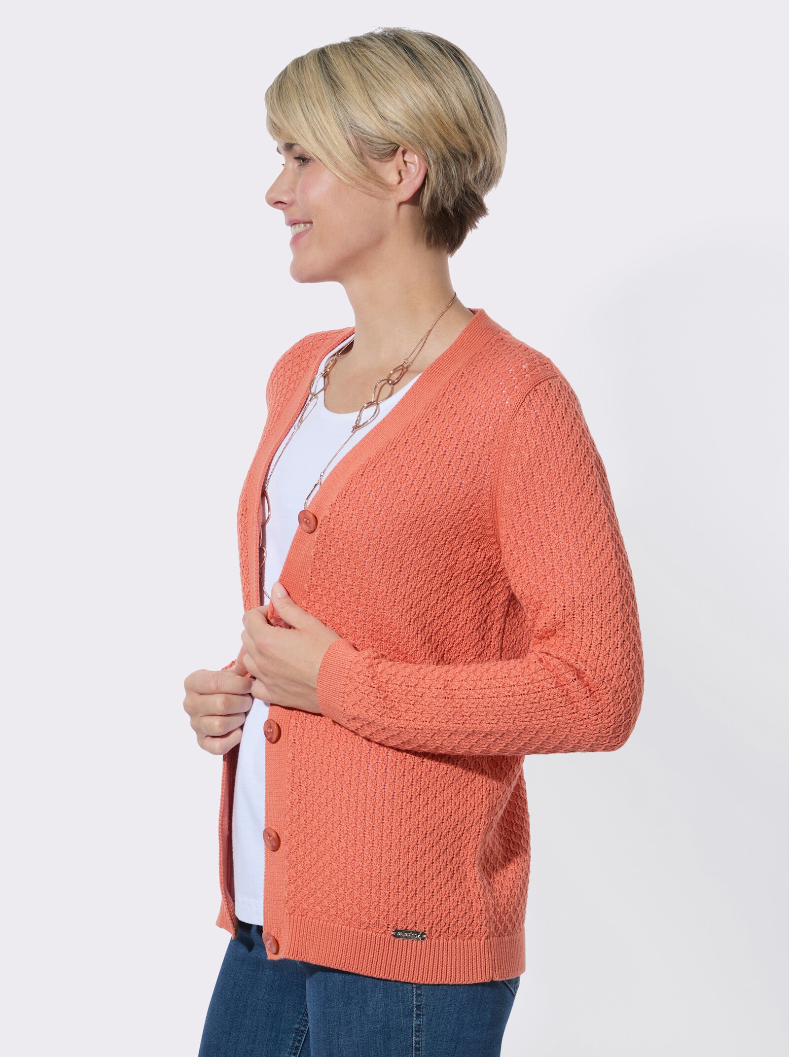 Strickjacke mit Rautenmuster - papaya