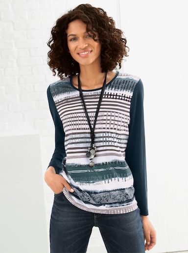 Langarmshirt mit grafischem Muster vorne - tanne-gestreift