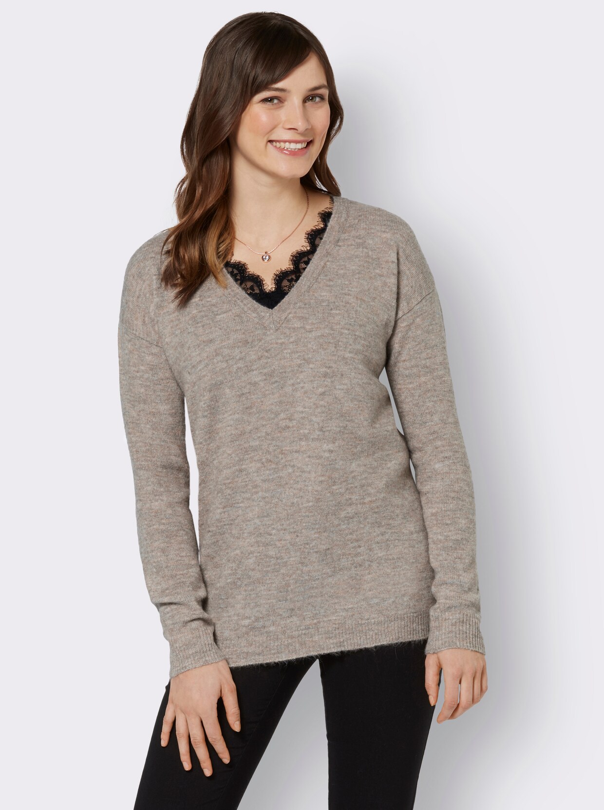 Langarm-Pullover - sand-graphit-meliert