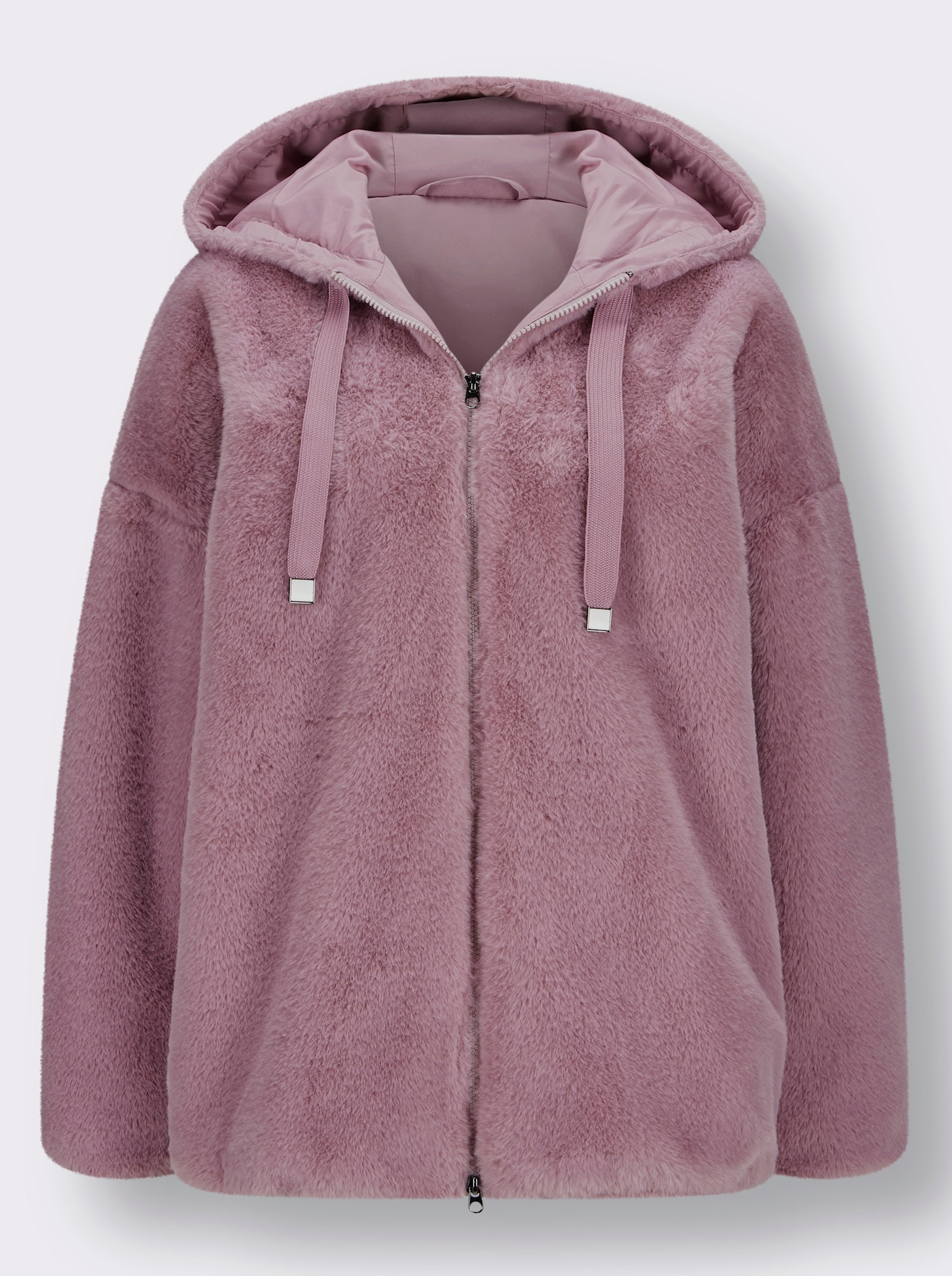 Fellimitatjacke mit Gummizug an Ärmeln und Saum - mauve