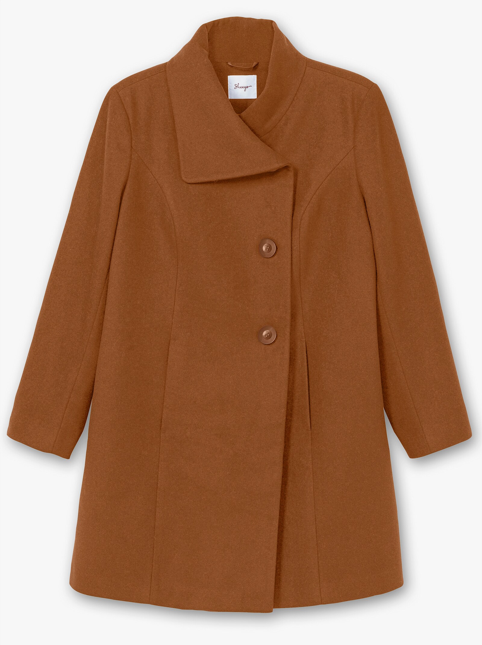 sheego Kurzmantel mit asymmetrischem Kragen - cognac