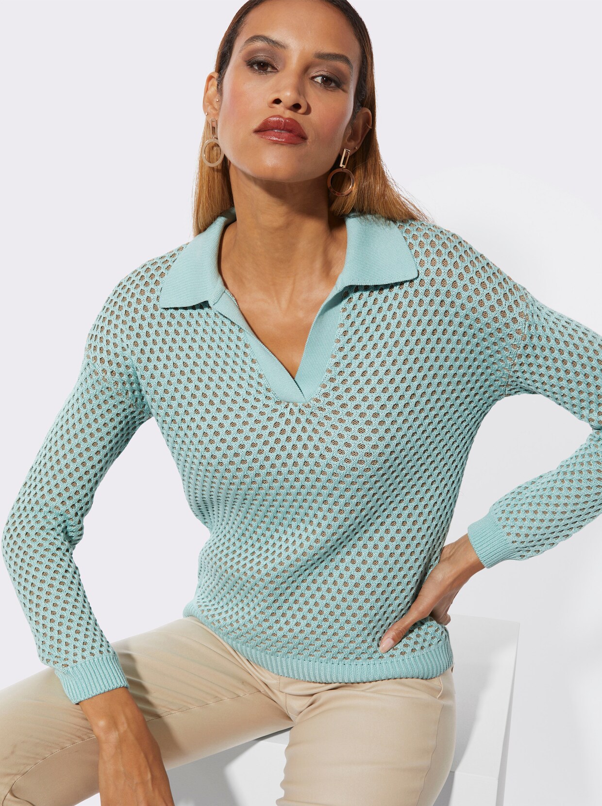 Ajourpullover - mint-sesam