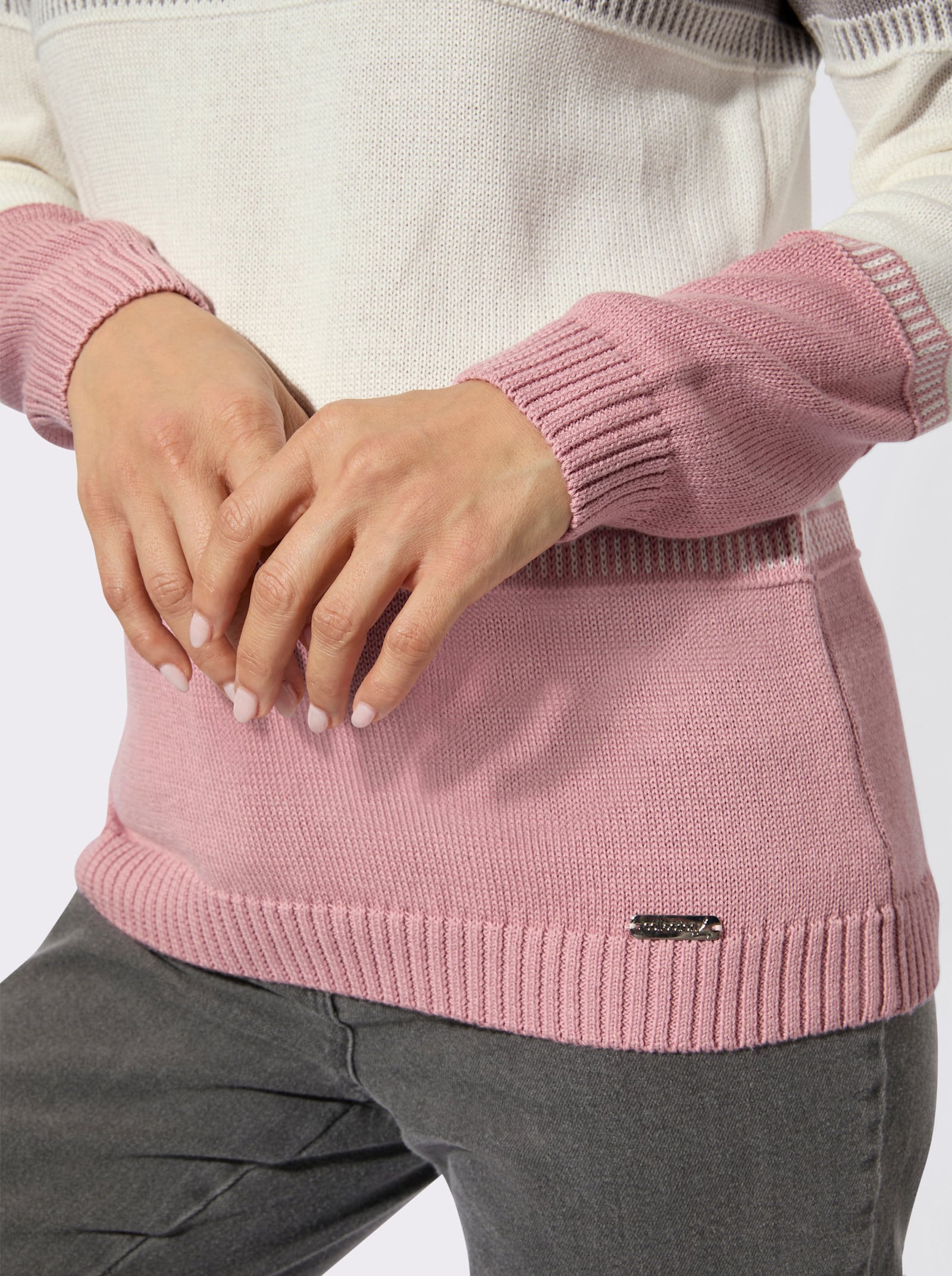 Rundhalspullover im Blockstreifenmuster - hortensie-ecru-gemustert