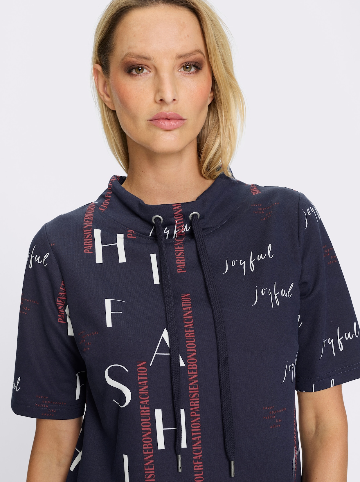 heine Sweatkleid - ecru-marine-bedruckt