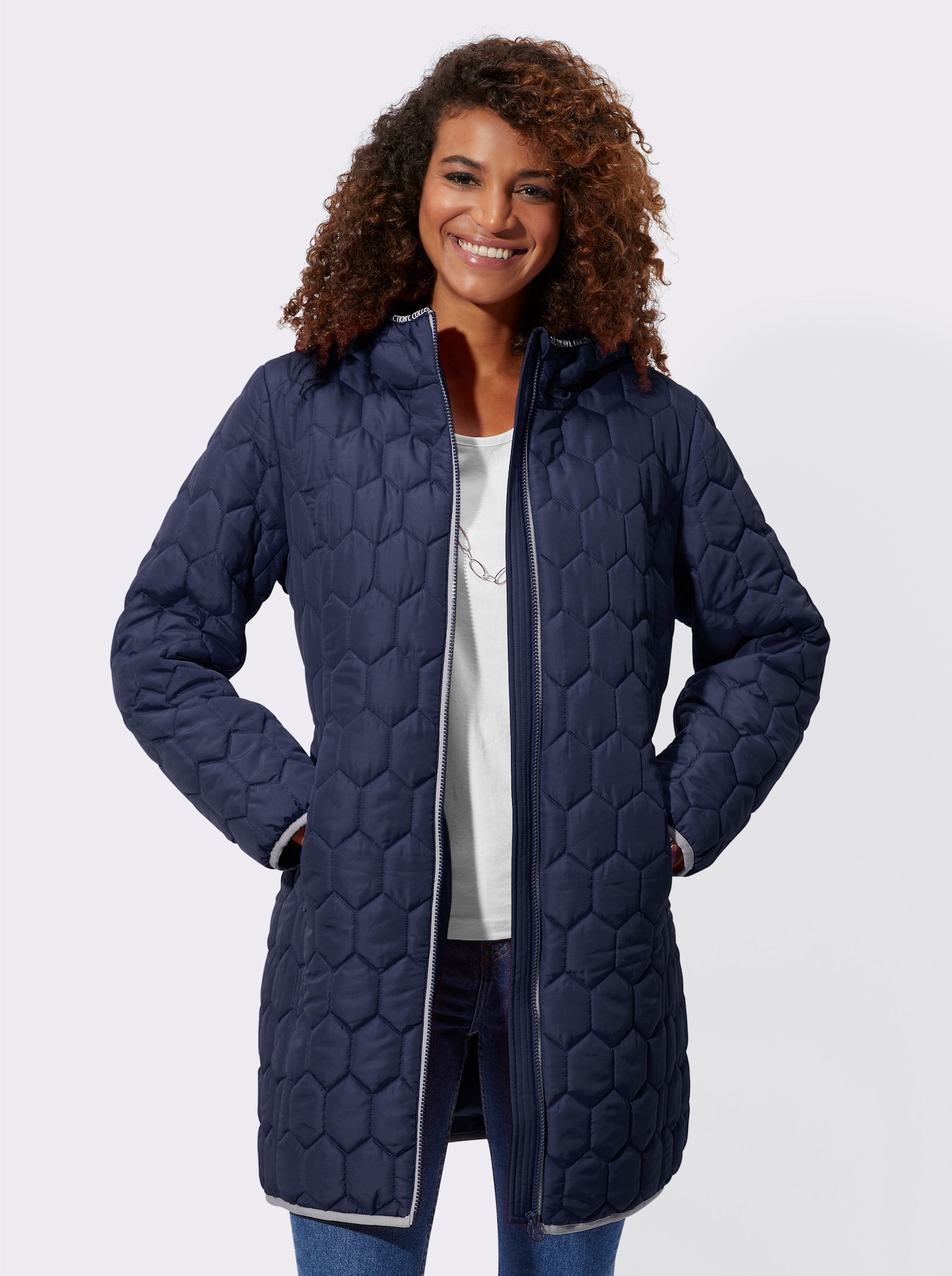 Steppmantel im Stepp-Dessin - marine