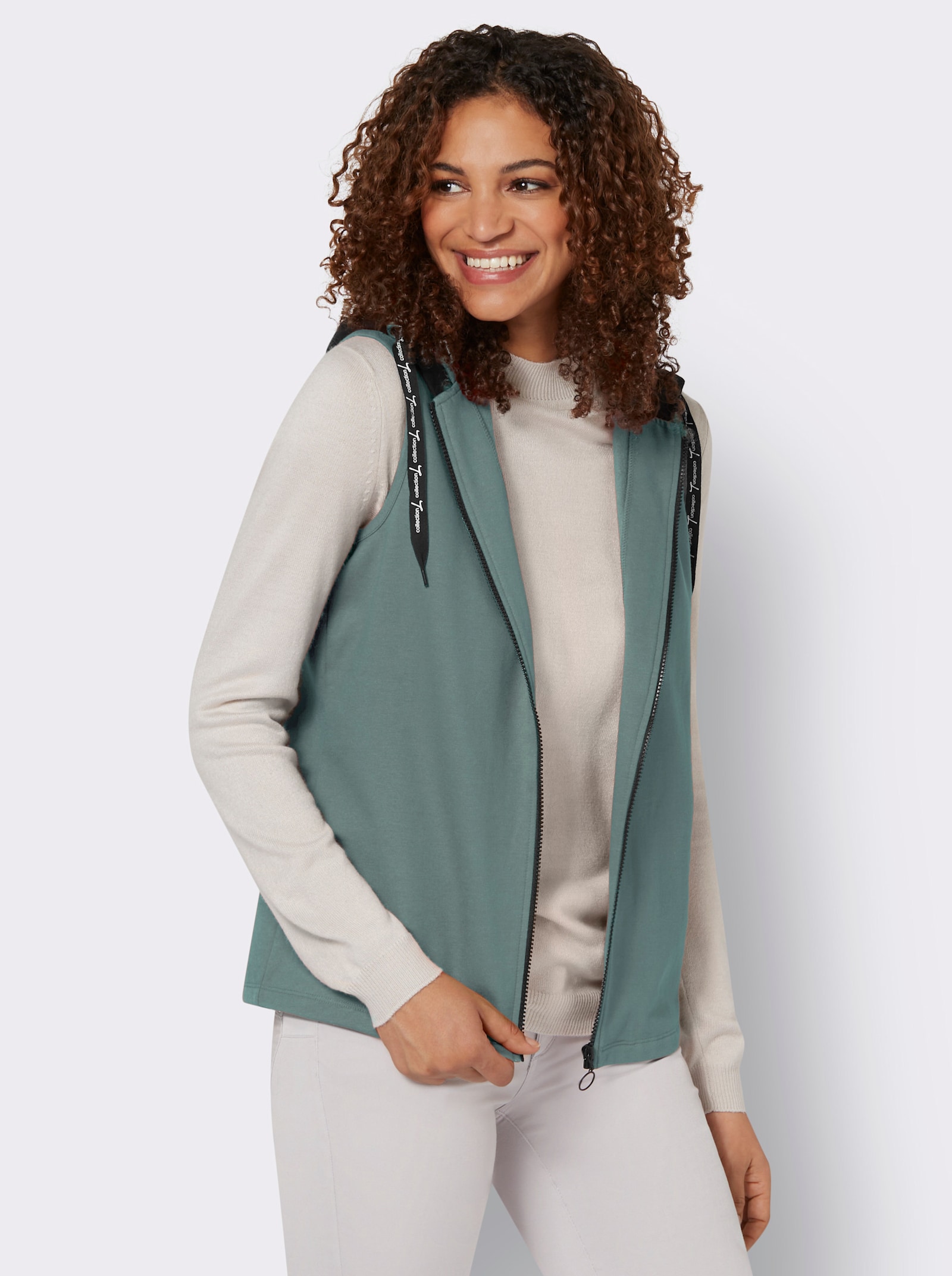 Sweatweste mit Schriftzug-Bindeband - jade