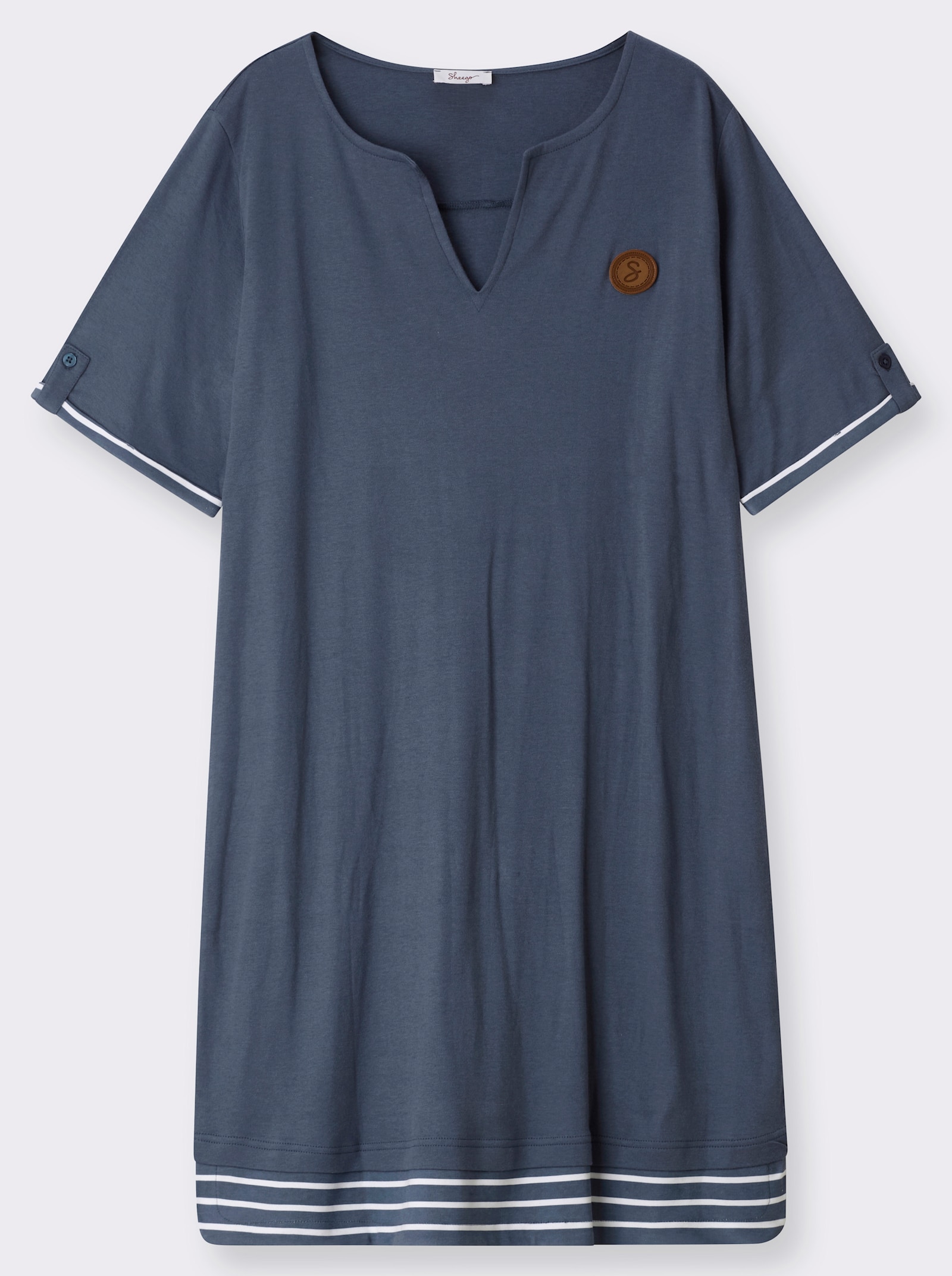 sheego Shirtkleid mit Kontrast-Ringelstoff - rauchblau
