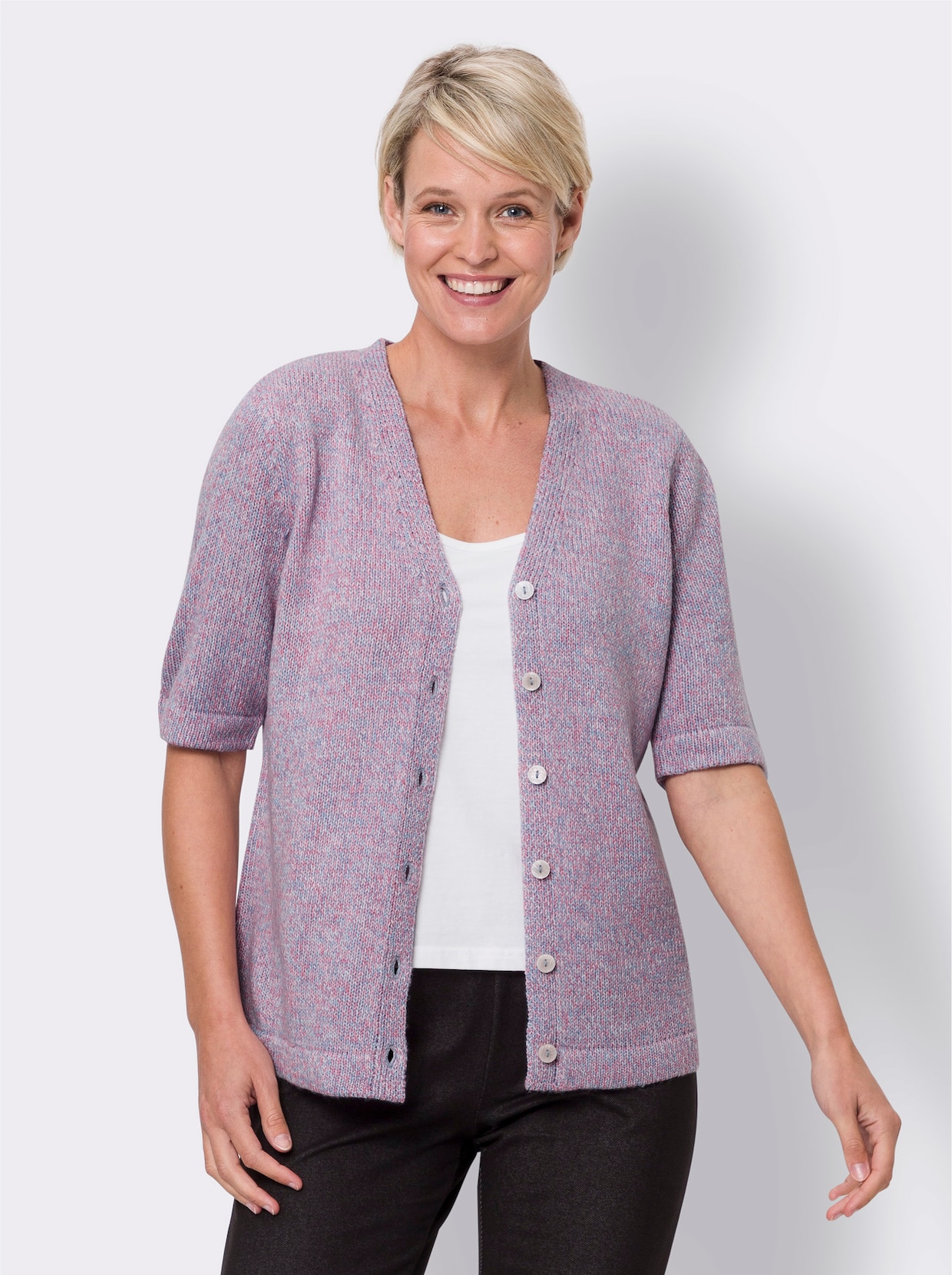 Strickjacke - flamingo-himmelblau-meliert