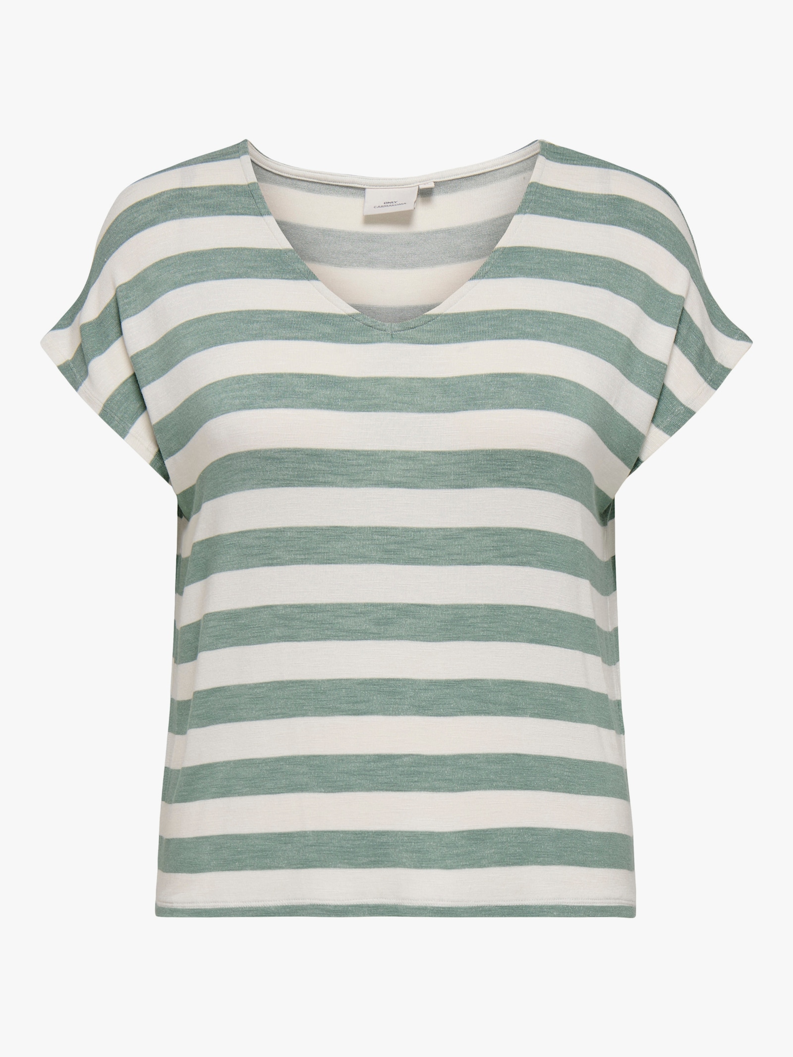 ONLY CARMAKOMA V-Shirt - chinois green stripes:cloud dancer