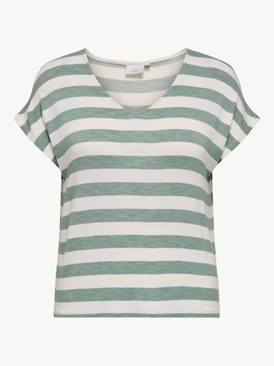 ONLY CARMAKOMA V-Shirt - chinois green stripes:cloud dancer