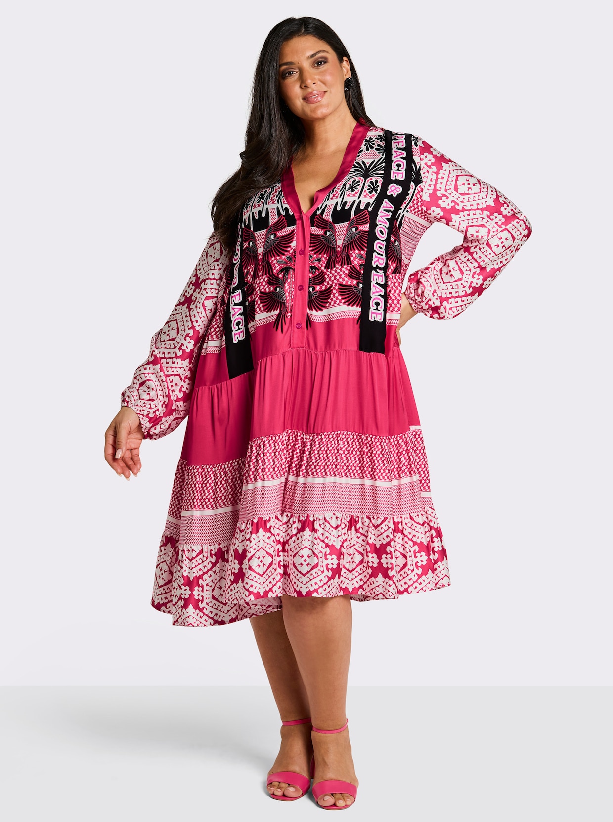 sheego loves miss goodlife Stufenkleid in Knielänge - hummer-schwarz-bedruckt