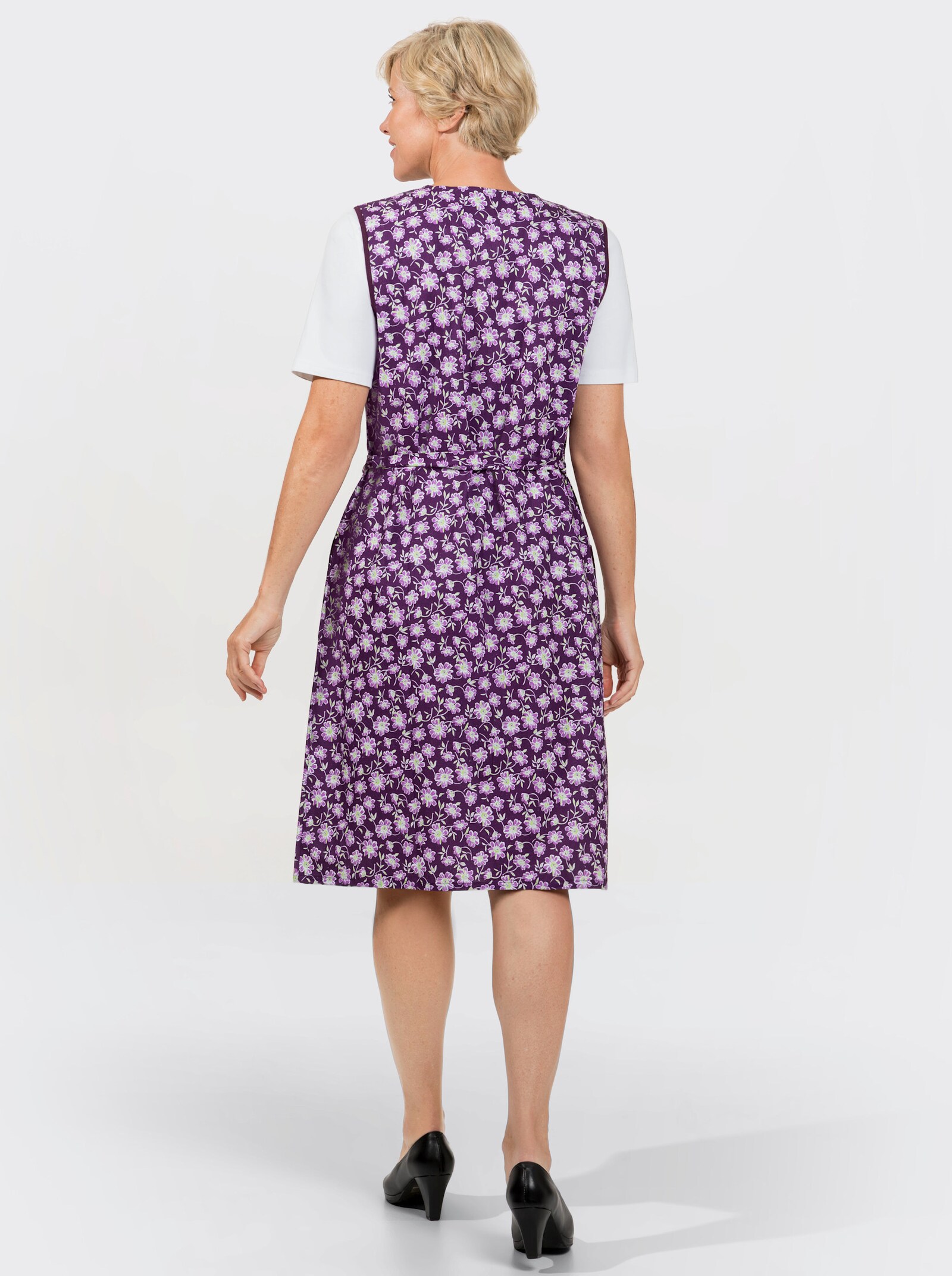 Knoopschort met bindstrik - druif/paars bedrukt