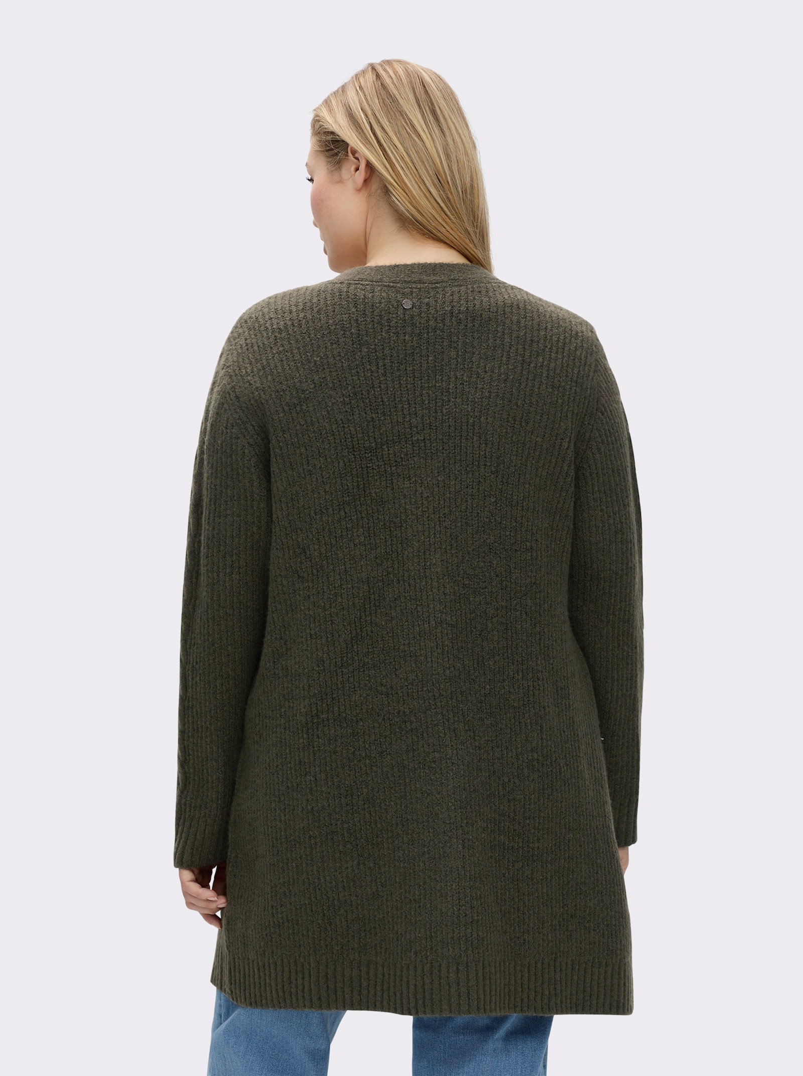 sheego Cardigan mit Zopfmuster - khaki-ecru-meliert