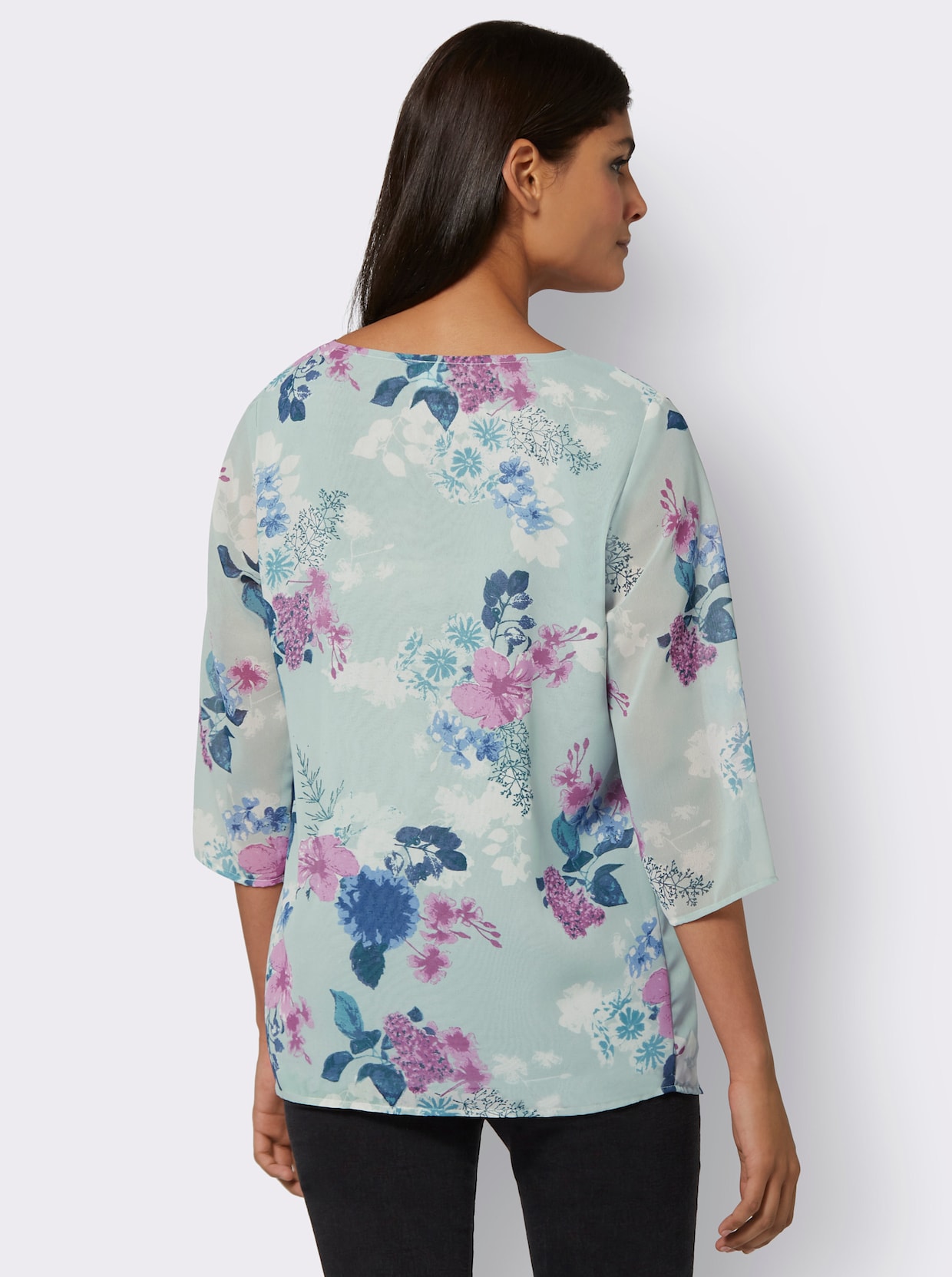 Comfortabele blouse - kalkmint bedrukt