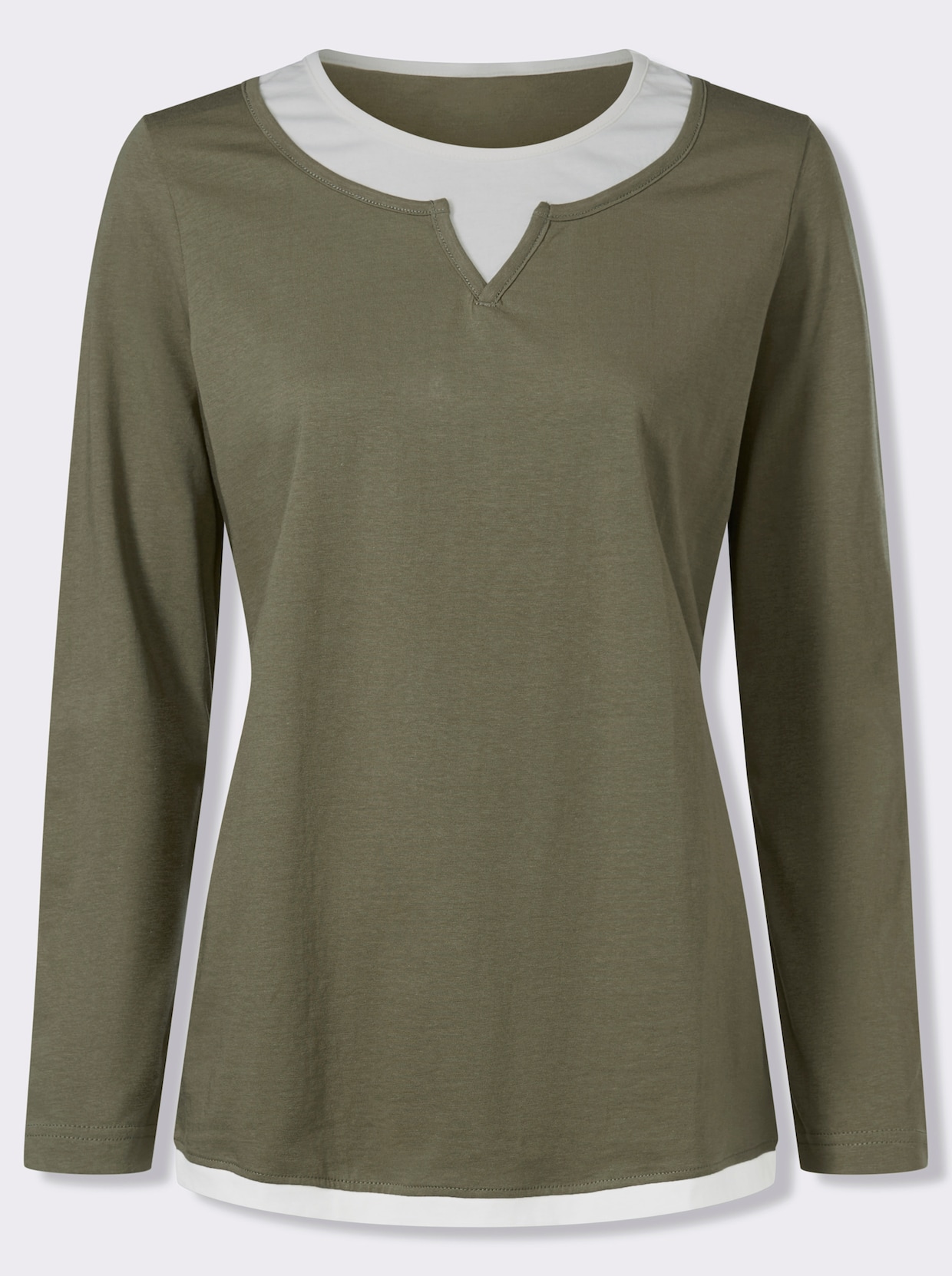 Tričko 2 v 1 s kontrastními vsadkami - olivová