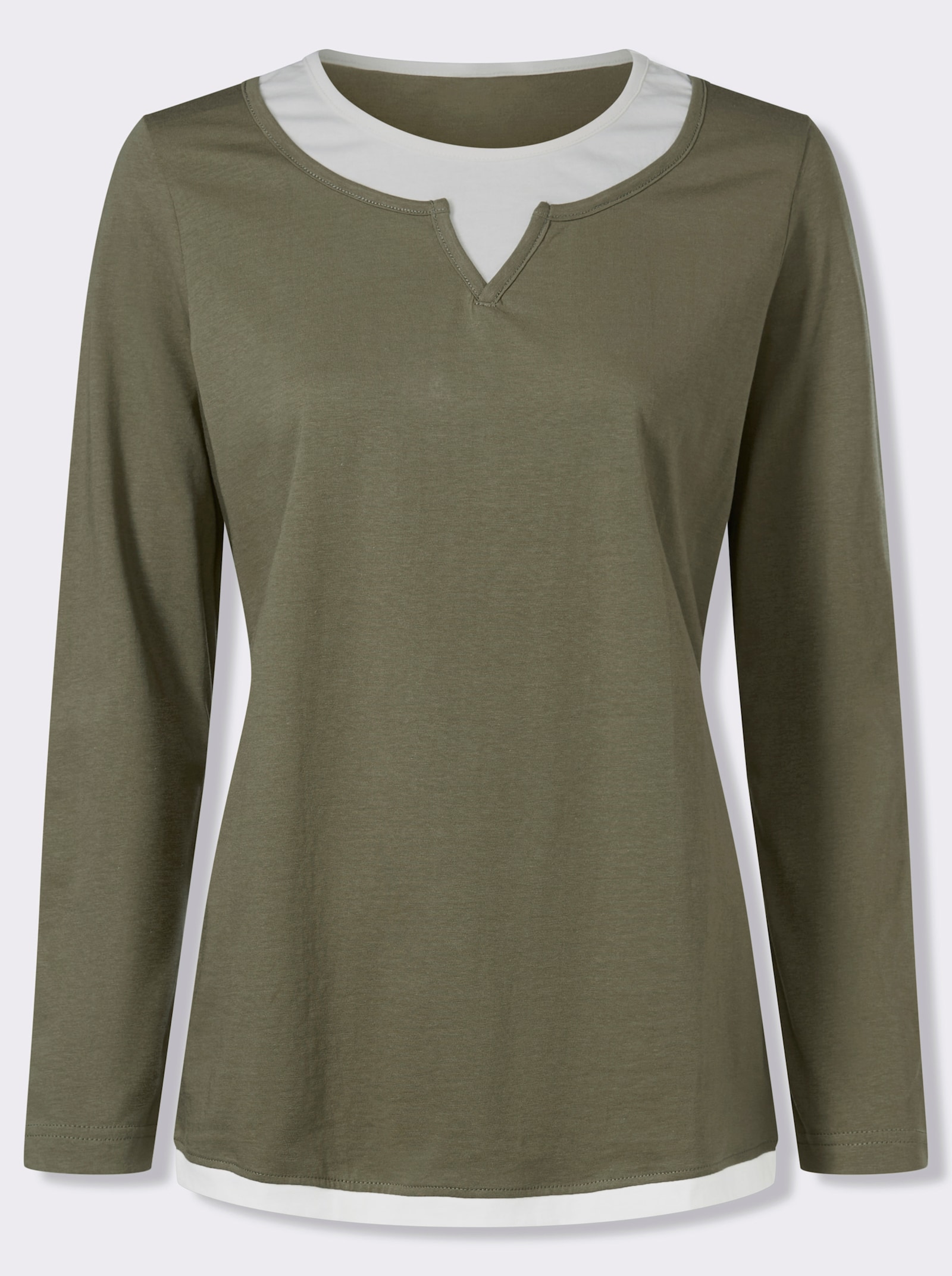 2-in-1-Shirt mit kontrastfarbenen Einsätzen - oliv