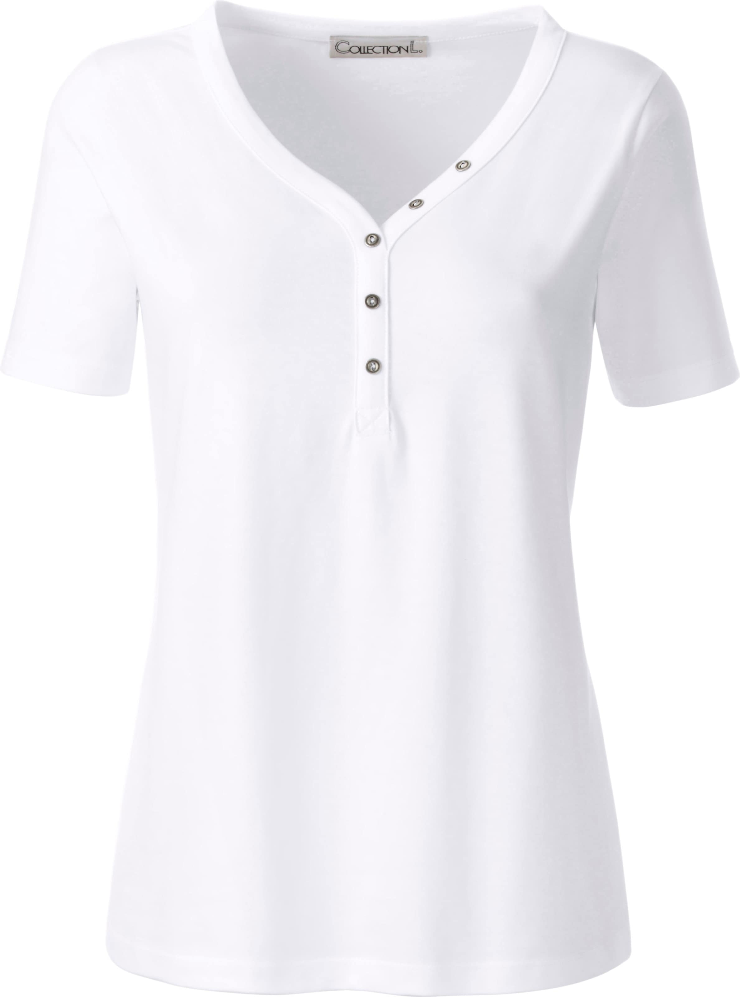 Shirt Kurzarm günstig Kaufen-Kurzarmshirt in weiß von heine. Kurzarmshirt in weiß von heine <![CDATA[Softweiches Basic! Shirt mit Knöpfchenverzierung am herzförmigen Ausschnitt.]]>. 