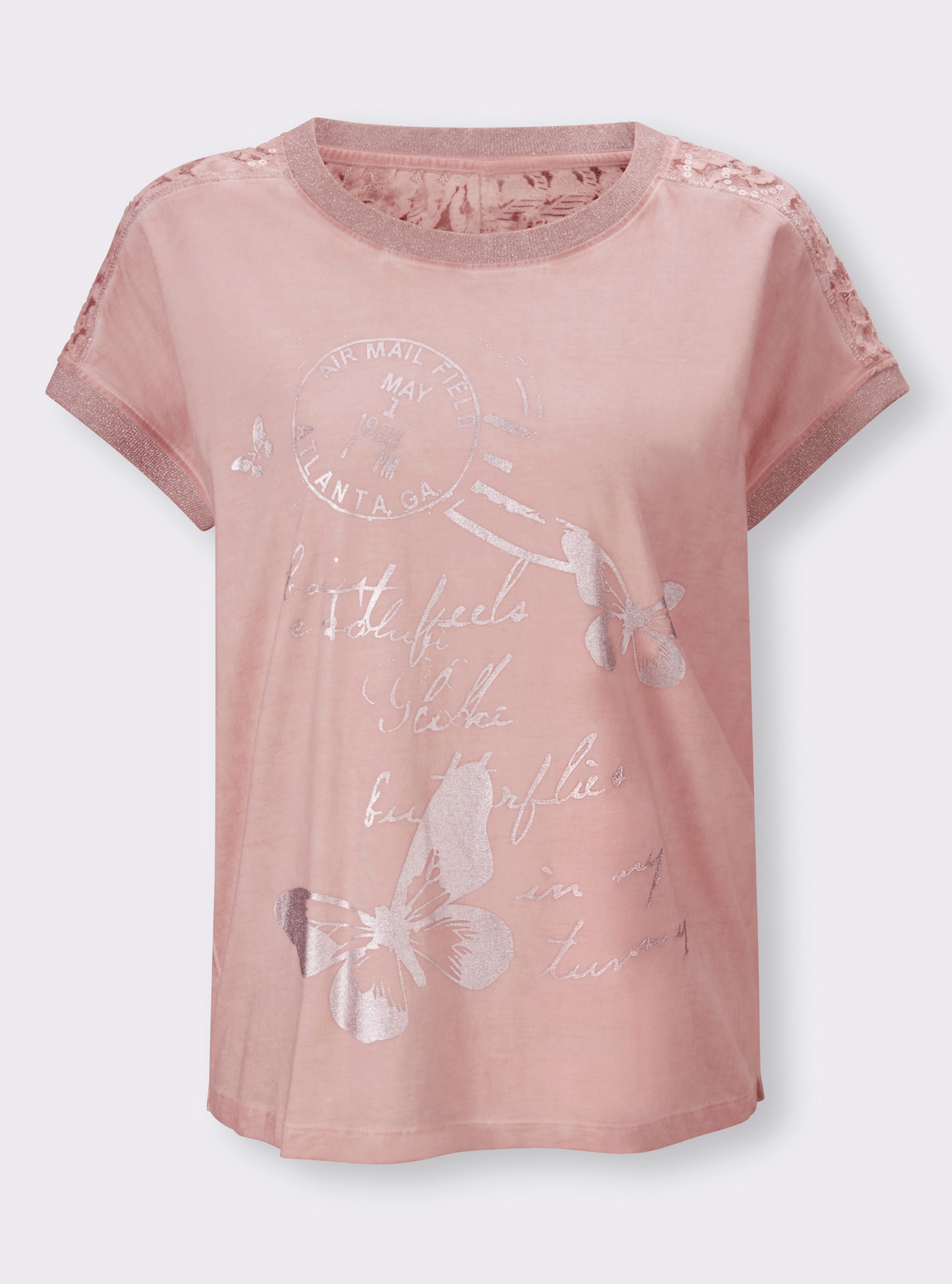 heine Kurzarmshirt mit Glanz-Details - puder