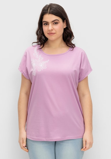 Rundhalsshirt mit zartem Blumenprint - orchidee-ecru