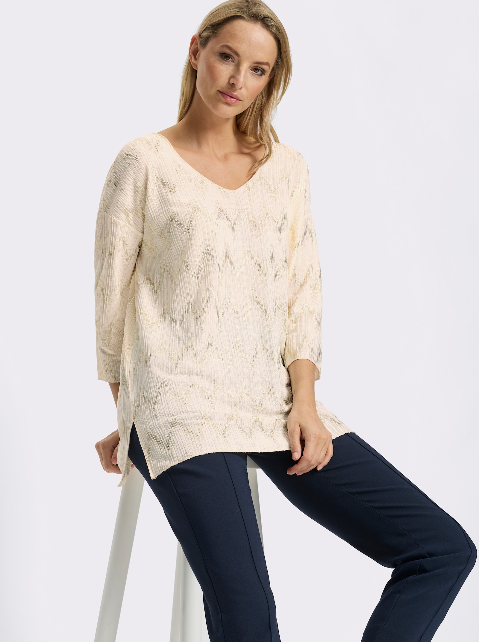 heine Tunikashirt mit goldfarbigem Folien-Druck - champagner-goldfarben-bedruckt