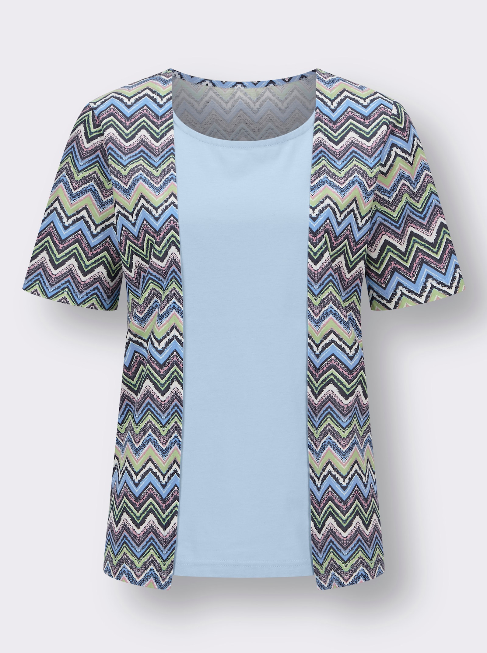 2-in-1-Shirt mit Zick-Zack-Muster - himmelblau-altrosa-bedruckt