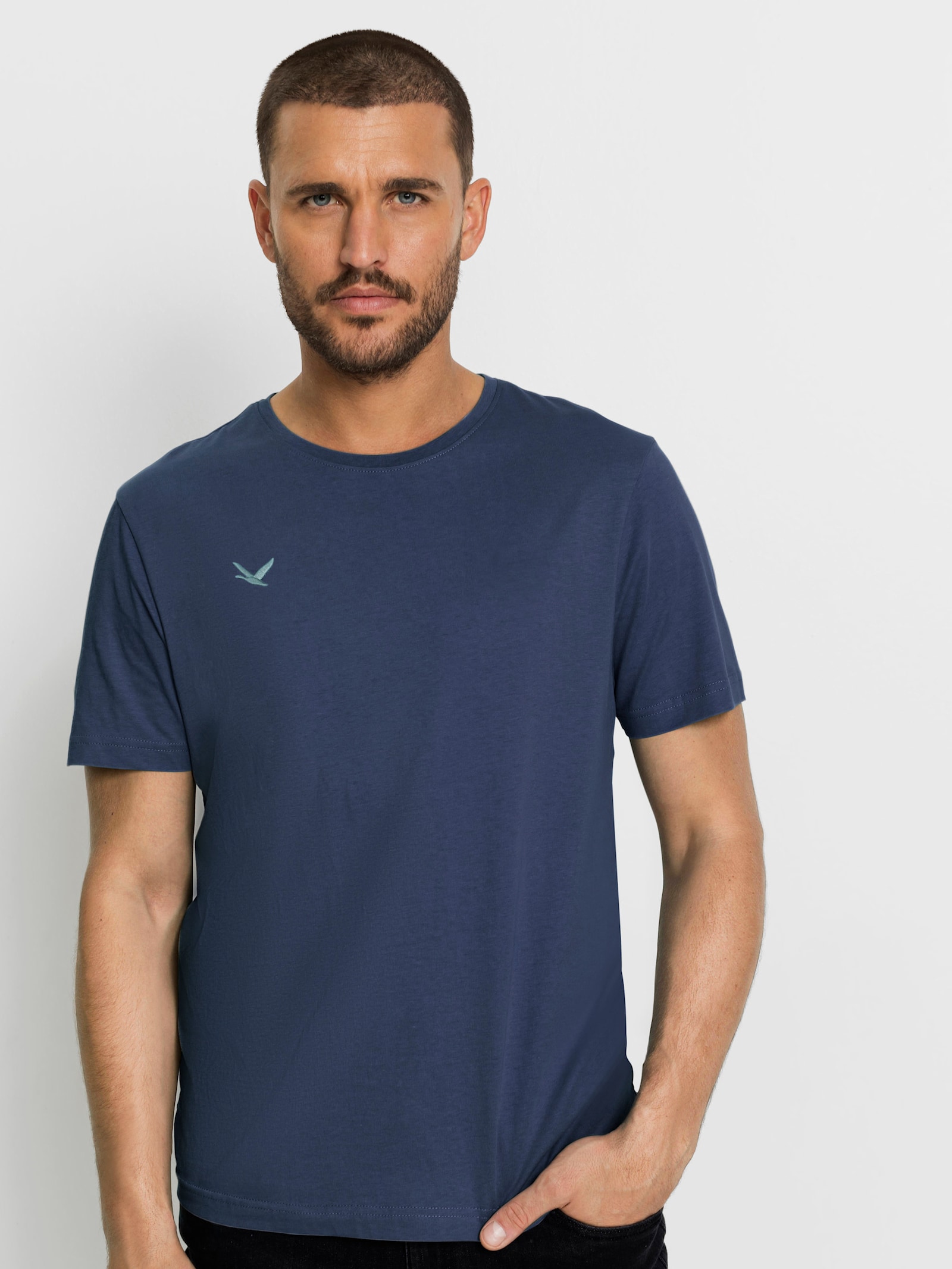 T-Shirt im 3er-Pack - dunkelblau + steingrau + aquamarin