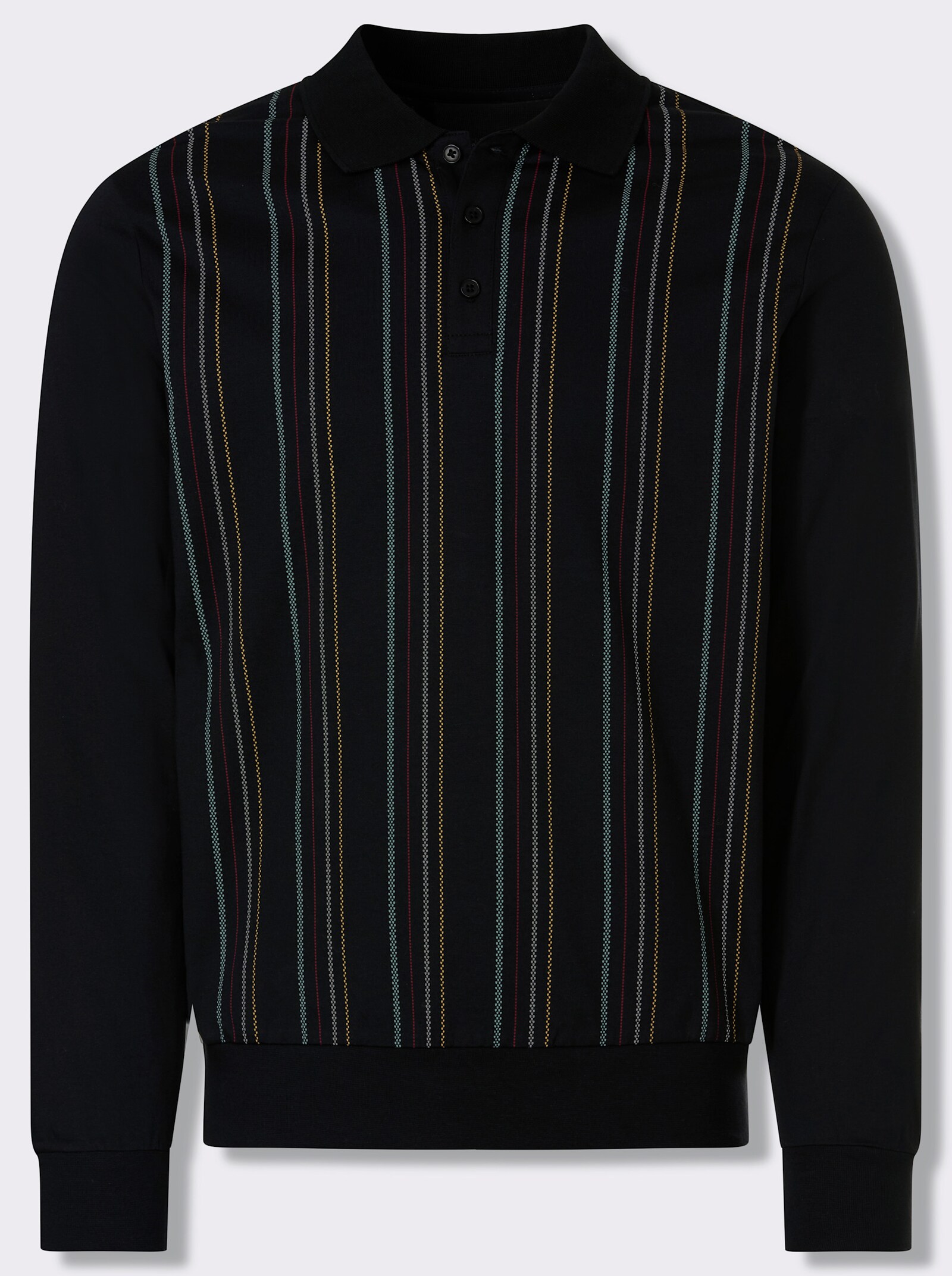 Marco Donati Langarm-Poloshirt mit Knopfleiste - schwarz-gestreift