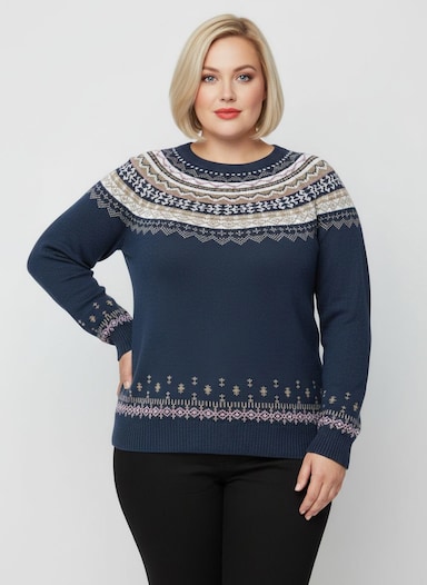 Norwegerpullover mit Raglan-Ärmeln - marine-ecru-gemustert