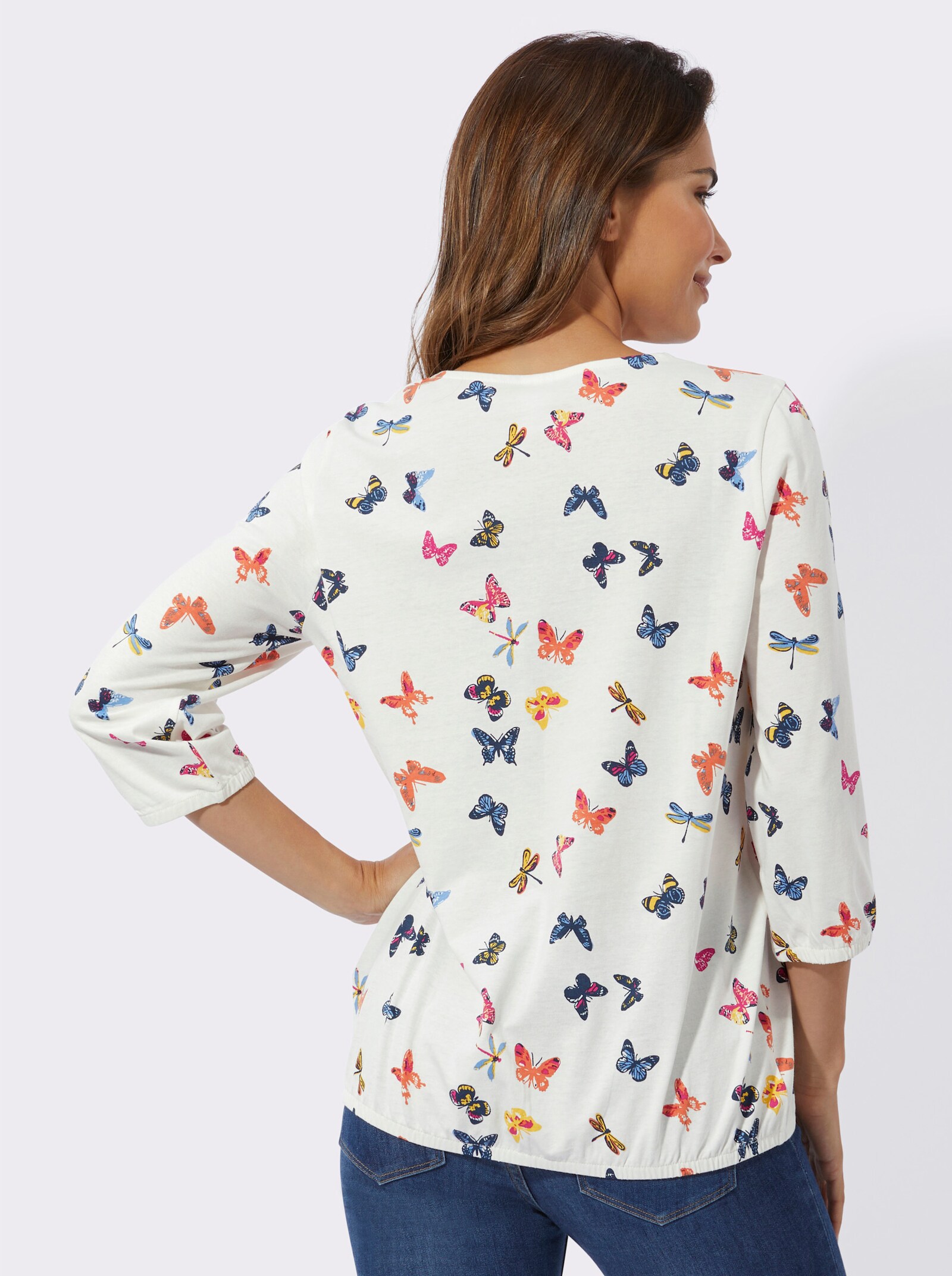  3/4-Arm-Shirt mit Schmetterlings-Druck - ecru-himmelblau-bedruckt