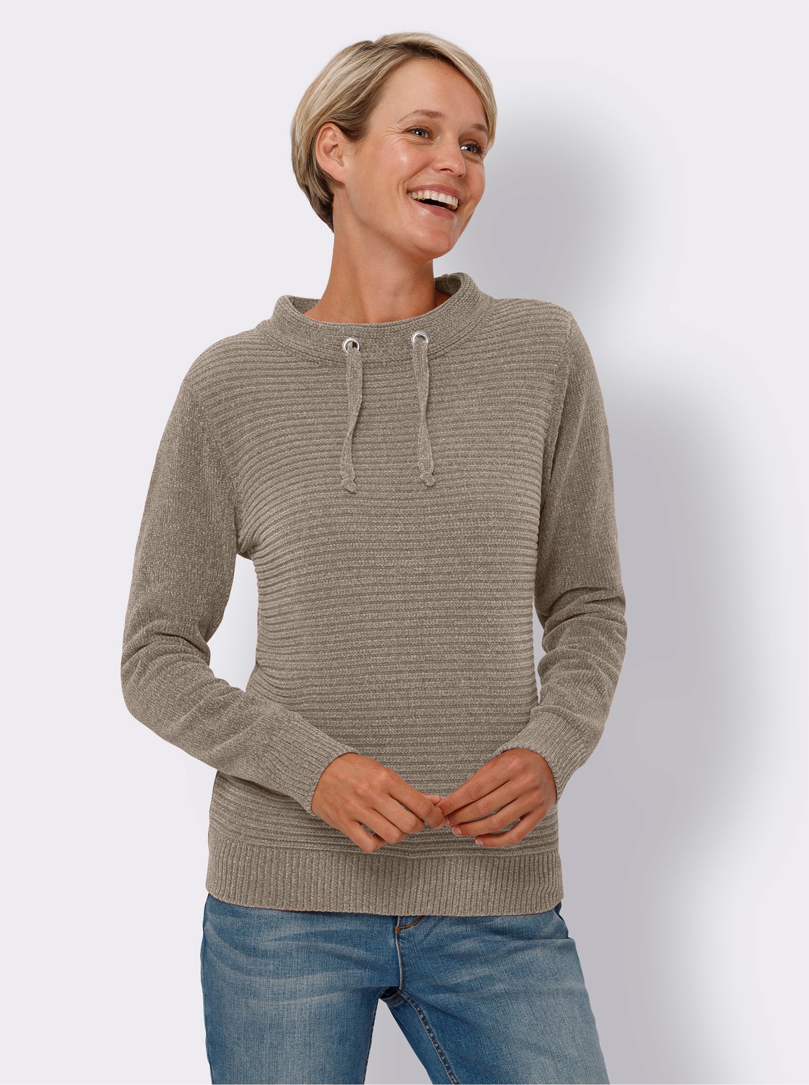 Langarm-Pullover aus Chenille-Garn - sesam