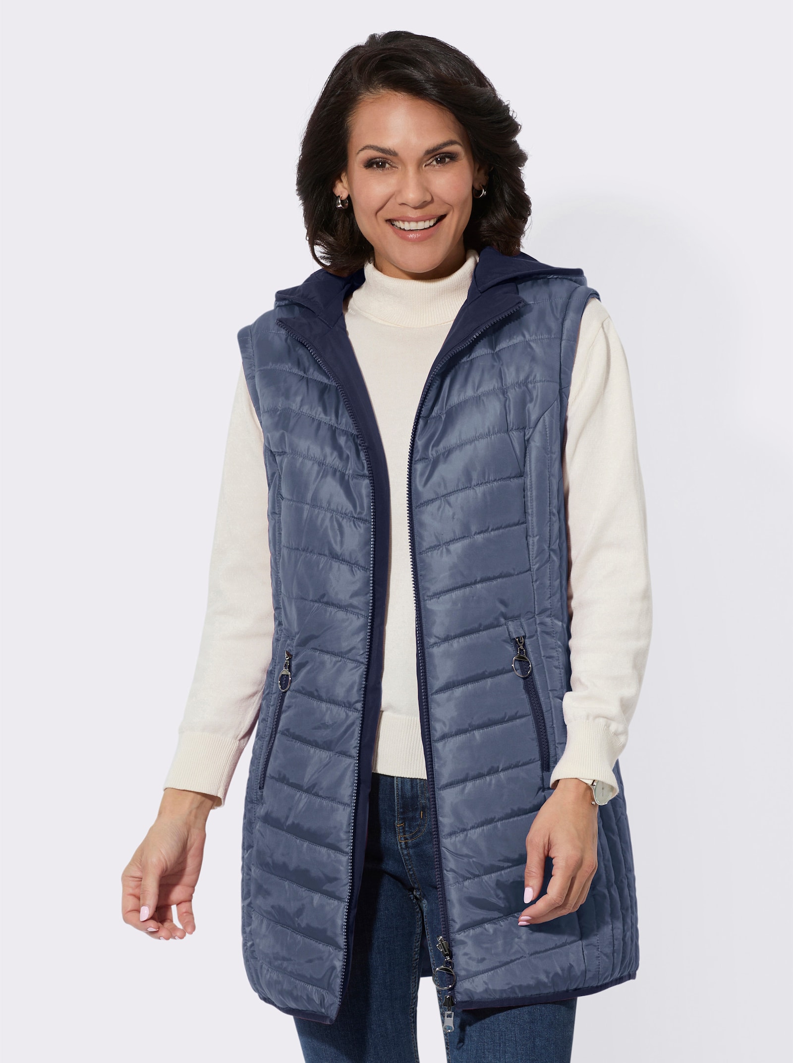 Longjacke mit Wendefunktion - rauchblau